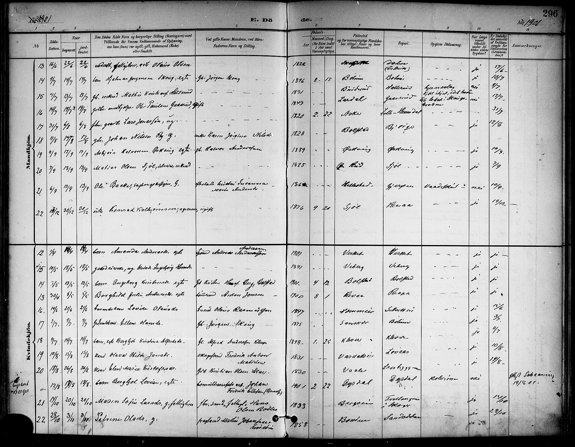 Sande Kirkebøker, AV/SAKO-A-53/G/Ga/L0004: Parish register (copy) no. 4, 1895-1918, p. 296