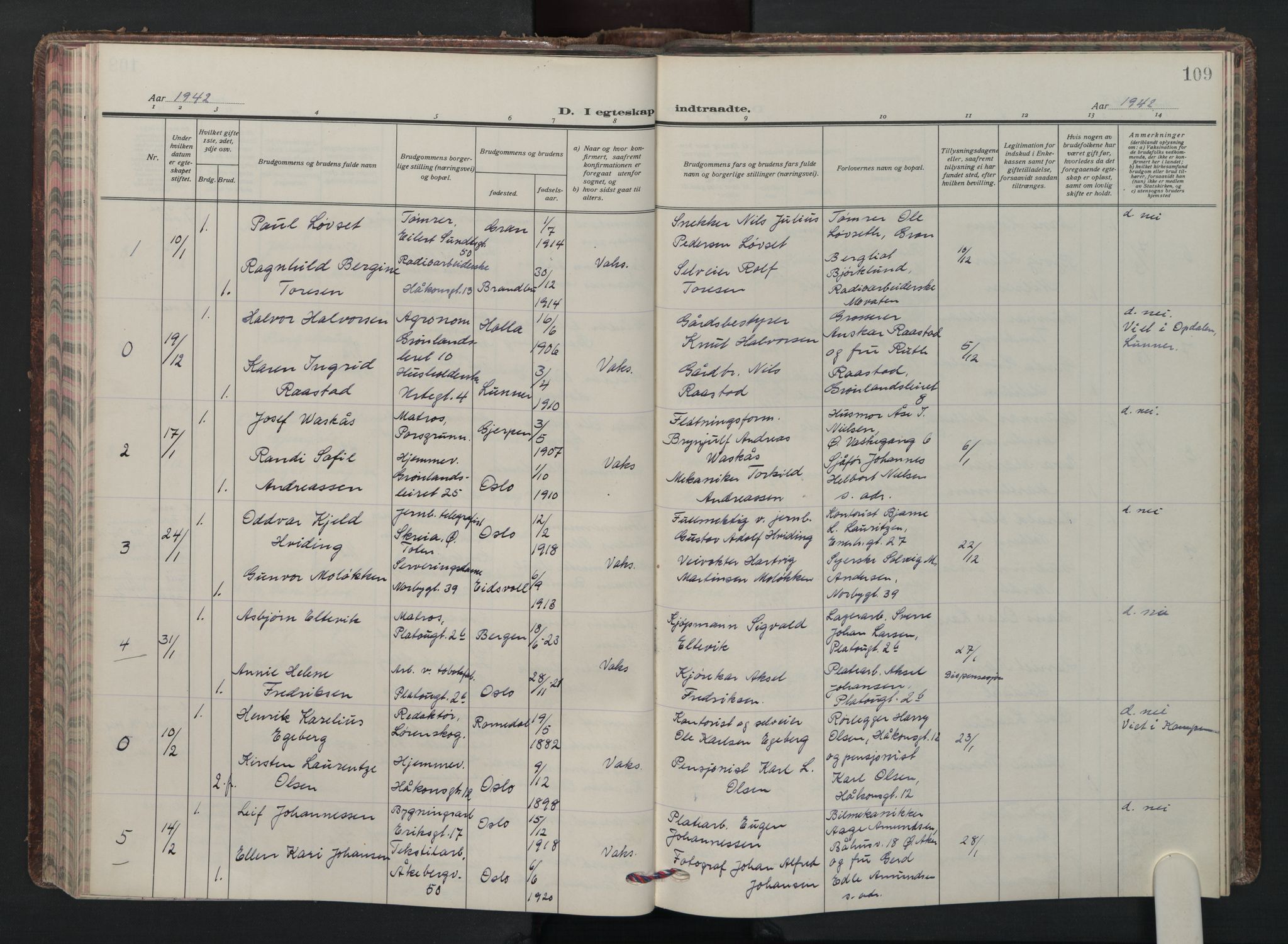 Grønland prestekontor Kirkebøker, AV/SAO-A-10848/F/Fa/L0020: Parish register (official) no. 20, 1935-1946, p. 109