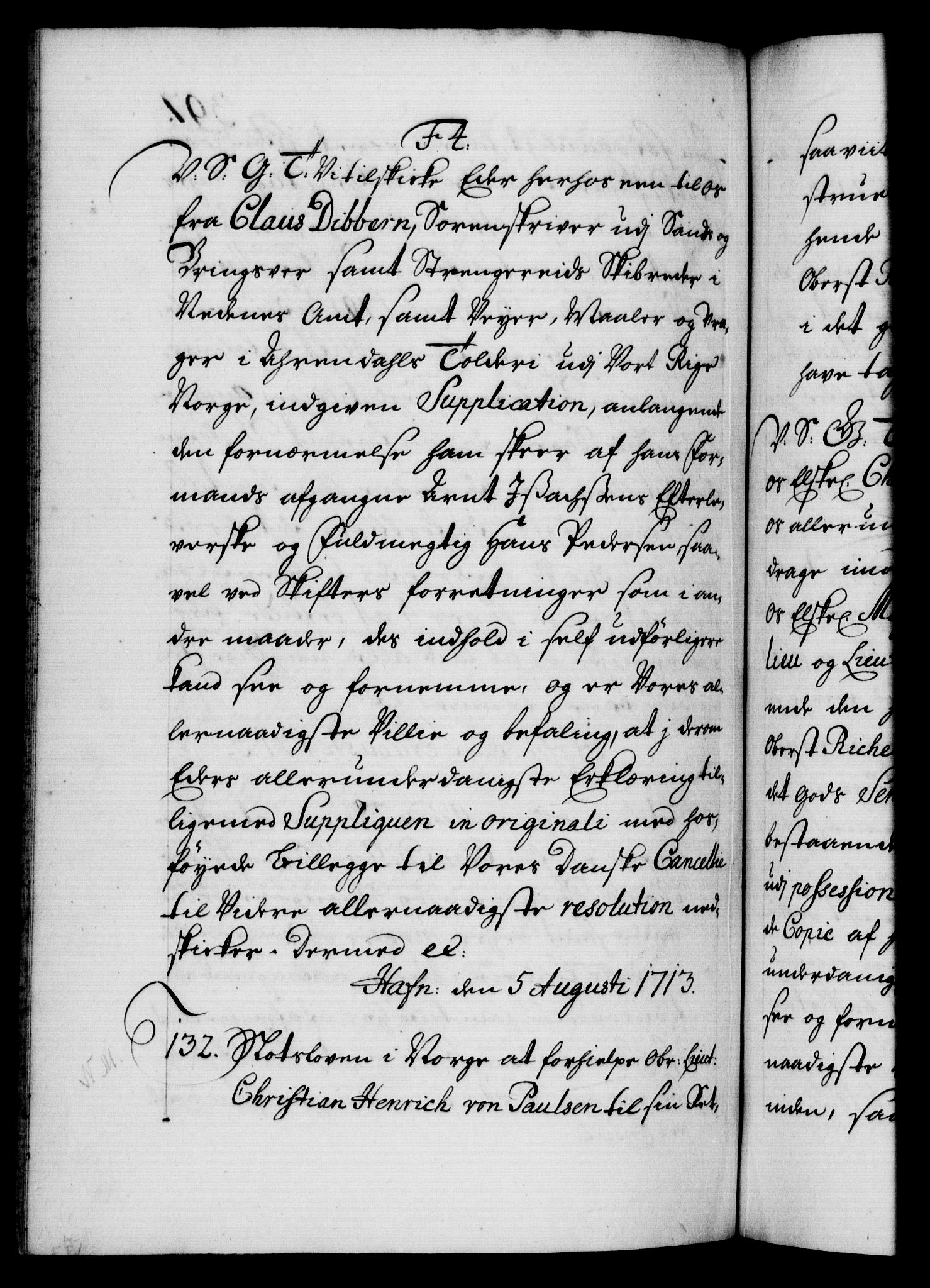 Danske Kanselli 1572-1799, AV/RA-EA-3023/F/Fc/Fca/Fcab/L0019: Norske tegnelser, 1710-1714, p. 397b