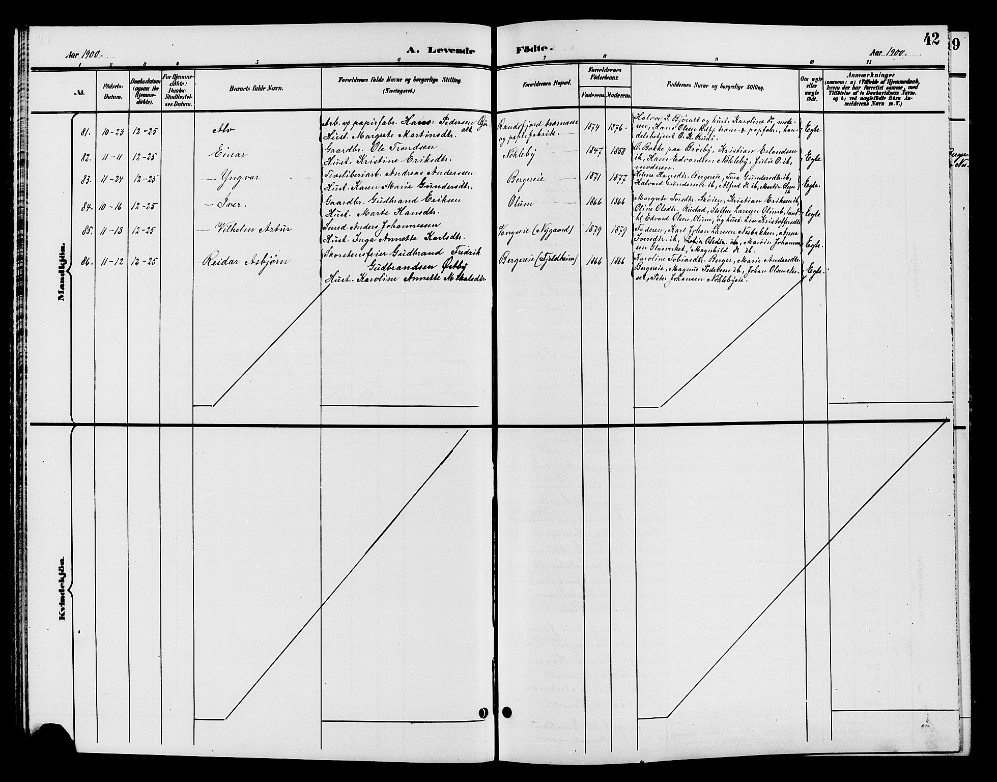 Jevnaker prestekontor, SAH/PREST-116/H/Ha/Hab/L0002: Parish register (copy) no. 2, 1896-1906, p. 42