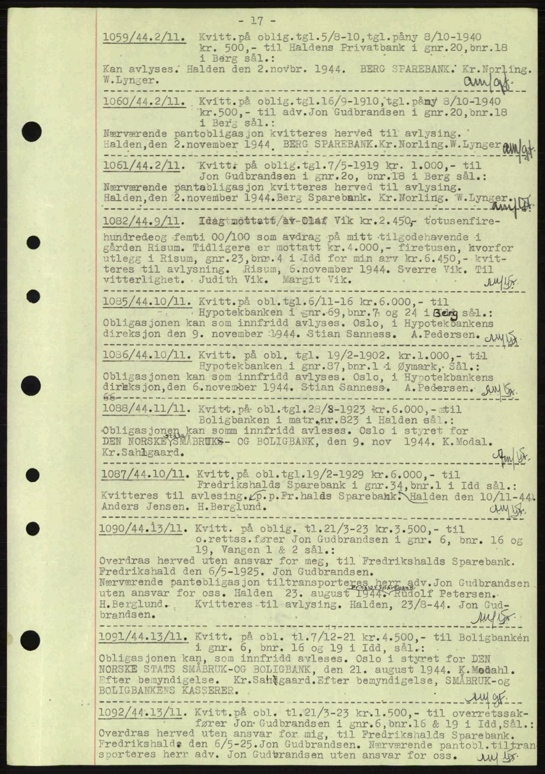 Idd og Marker sorenskriveri, AV/SAO-A-10283/G/Gb/Gbc/L0002: Mortgage book no. B4-9a, 1939-1945, Diary no: : 1059/1944