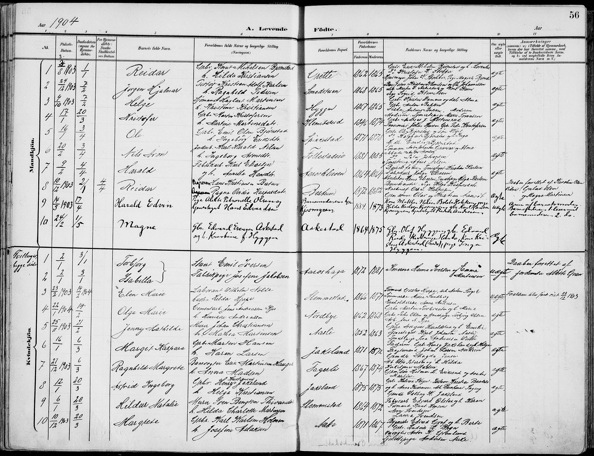 Røyken kirkebøker, SAKO/A-241/F/Fa/L0009: Parish register (official) no. 9, 1898-1911, p. 56