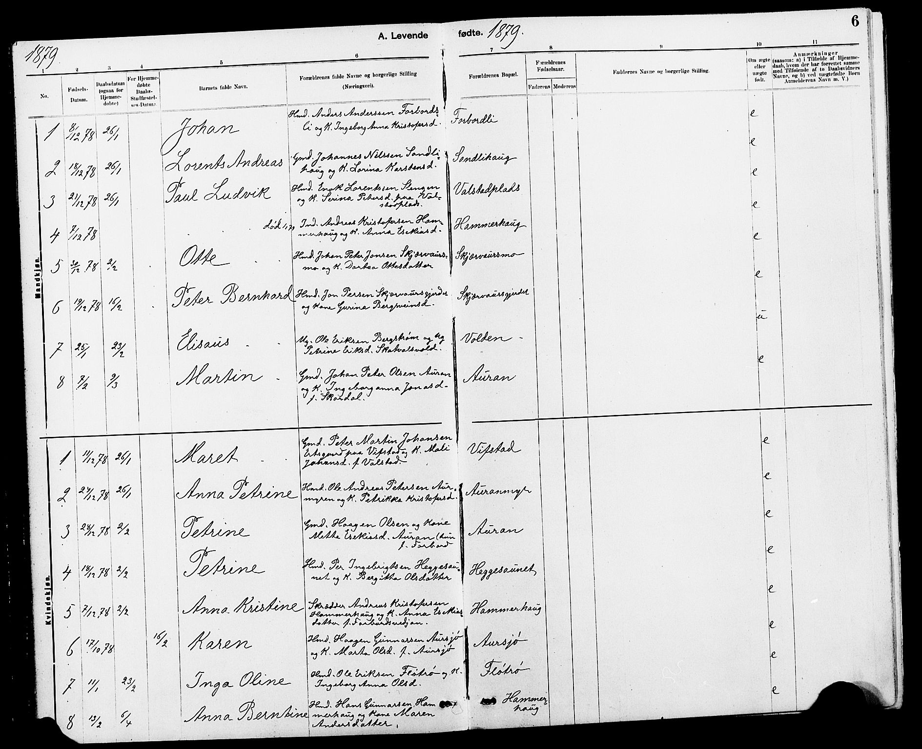 Ministerialprotokoller, klokkerbøker og fødselsregistre - Nord-Trøndelag, AV/SAT-A-1458/712/L0103: Parish register (copy) no. 712C01, 1878-1917, p. 6