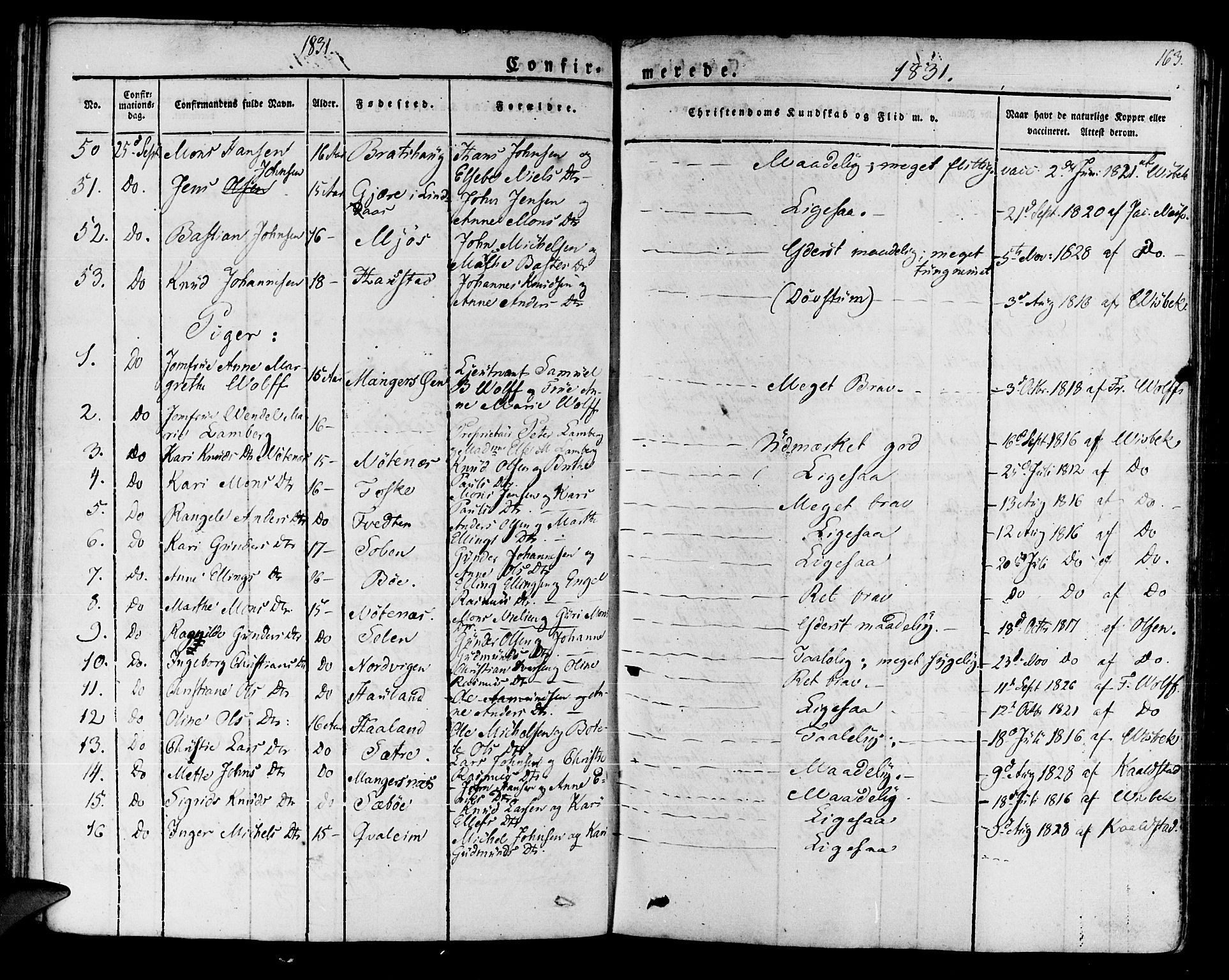 Manger sokneprestembete, AV/SAB-A-76801/H/Haa: Parish register (official) no. A 4, 1824-1838, p. 163