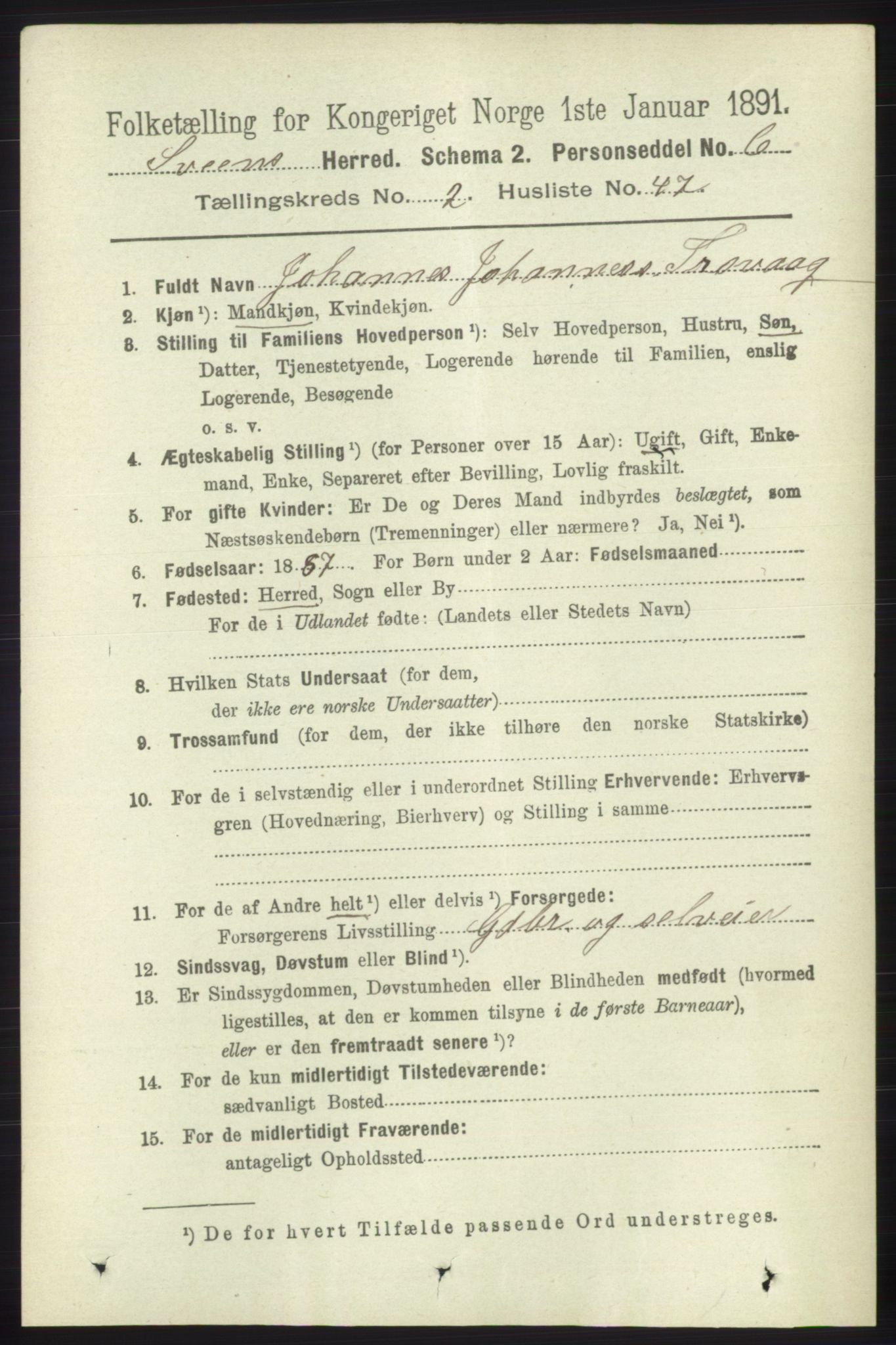 RA, 1891 census for 1216 Sveio, 1891, p. 751