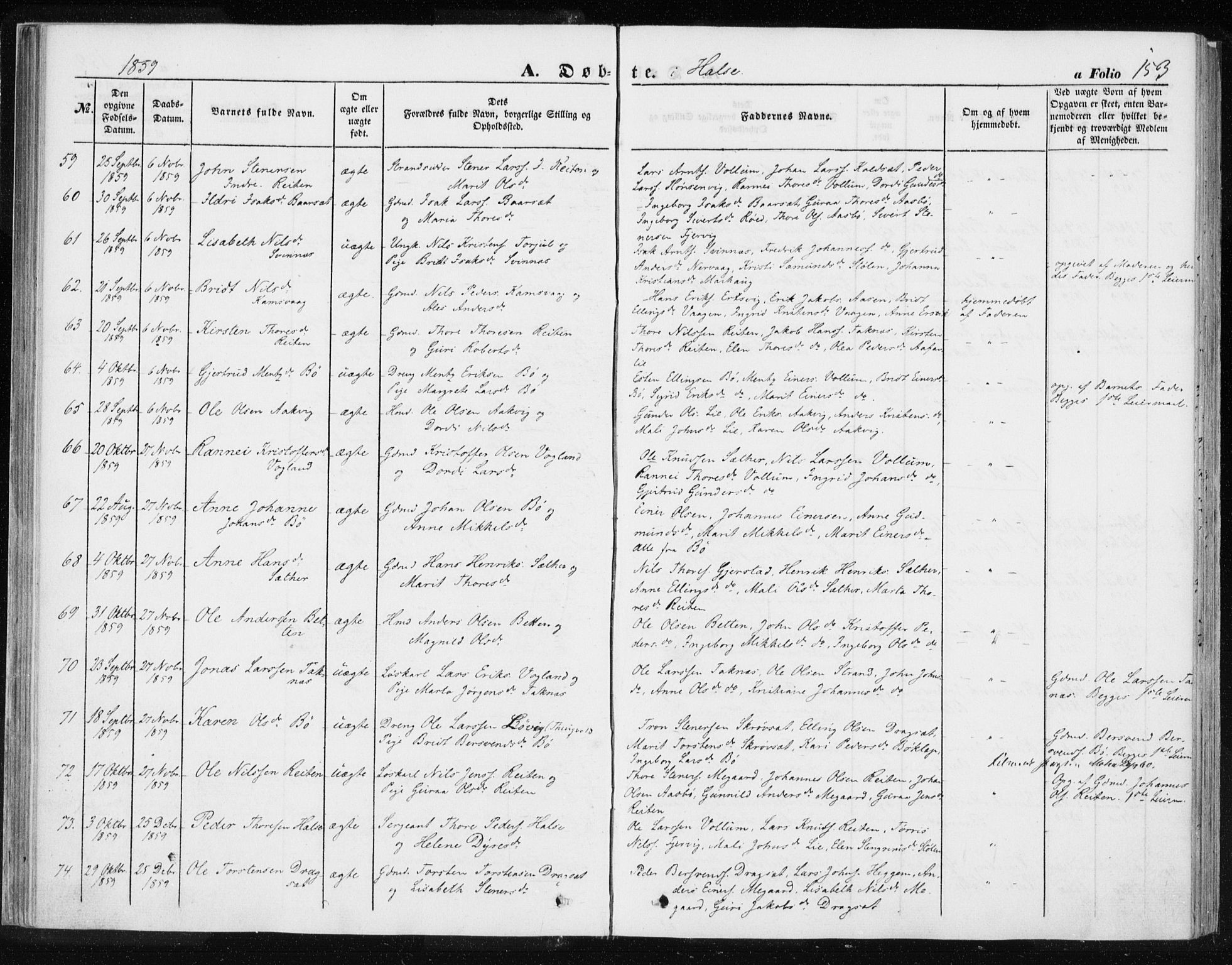 Ministerialprotokoller, klokkerbøker og fødselsregistre - Møre og Romsdal, SAT/A-1454/576/L0883: Parish register (official) no. 576A01, 1849-1865, p. 153