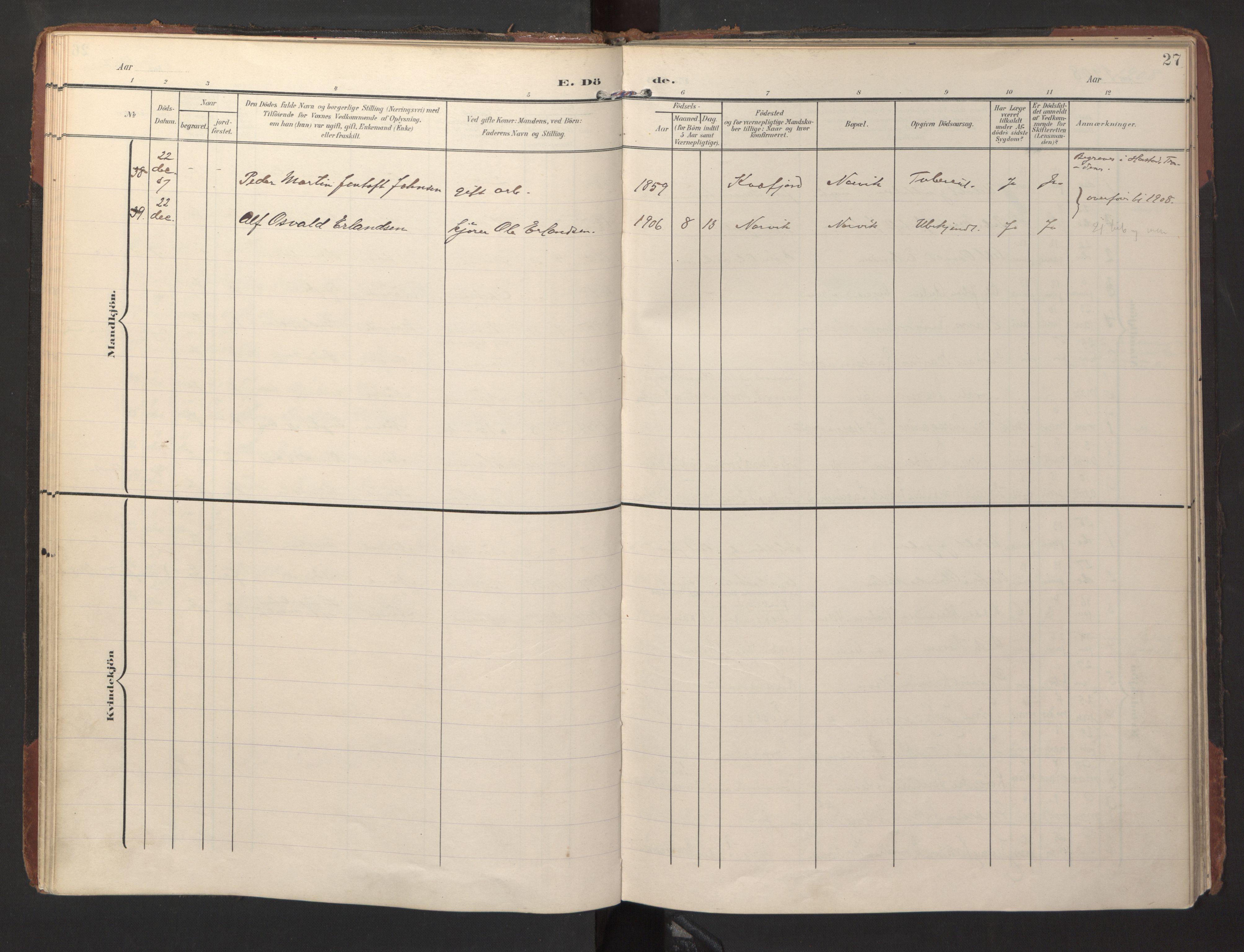 Ministerialprotokoller, klokkerbøker og fødselsregistre - Nordland, SAT/A-1459/871/L1000: Parish register (official) no. 871A16, 1902-1925, p. 27