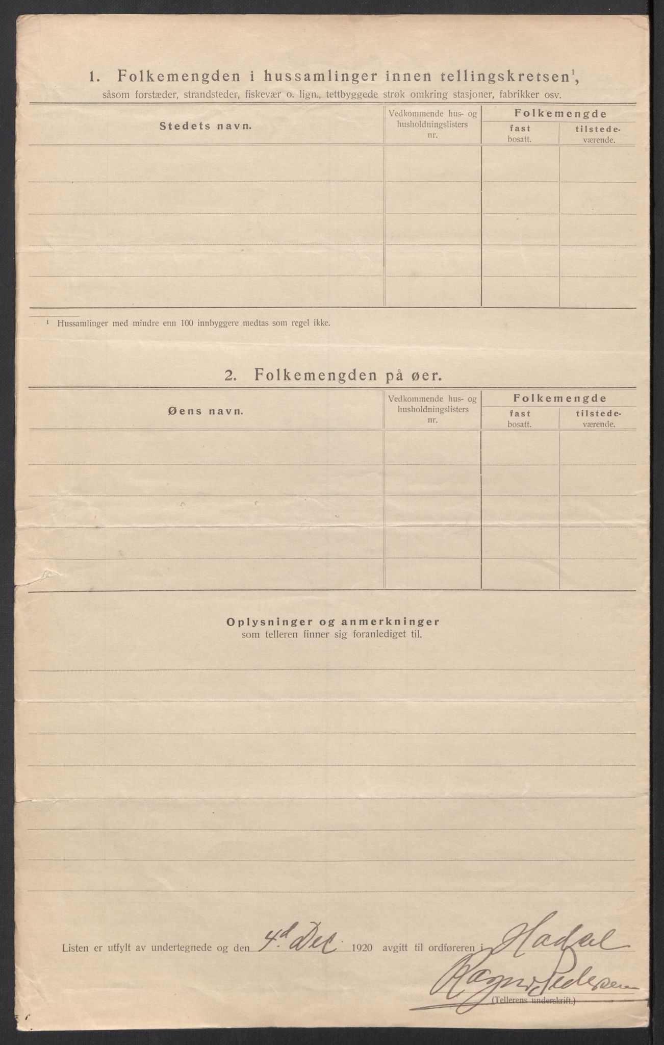 SAT, 1920 census for Hadsel, 1920, p. 43