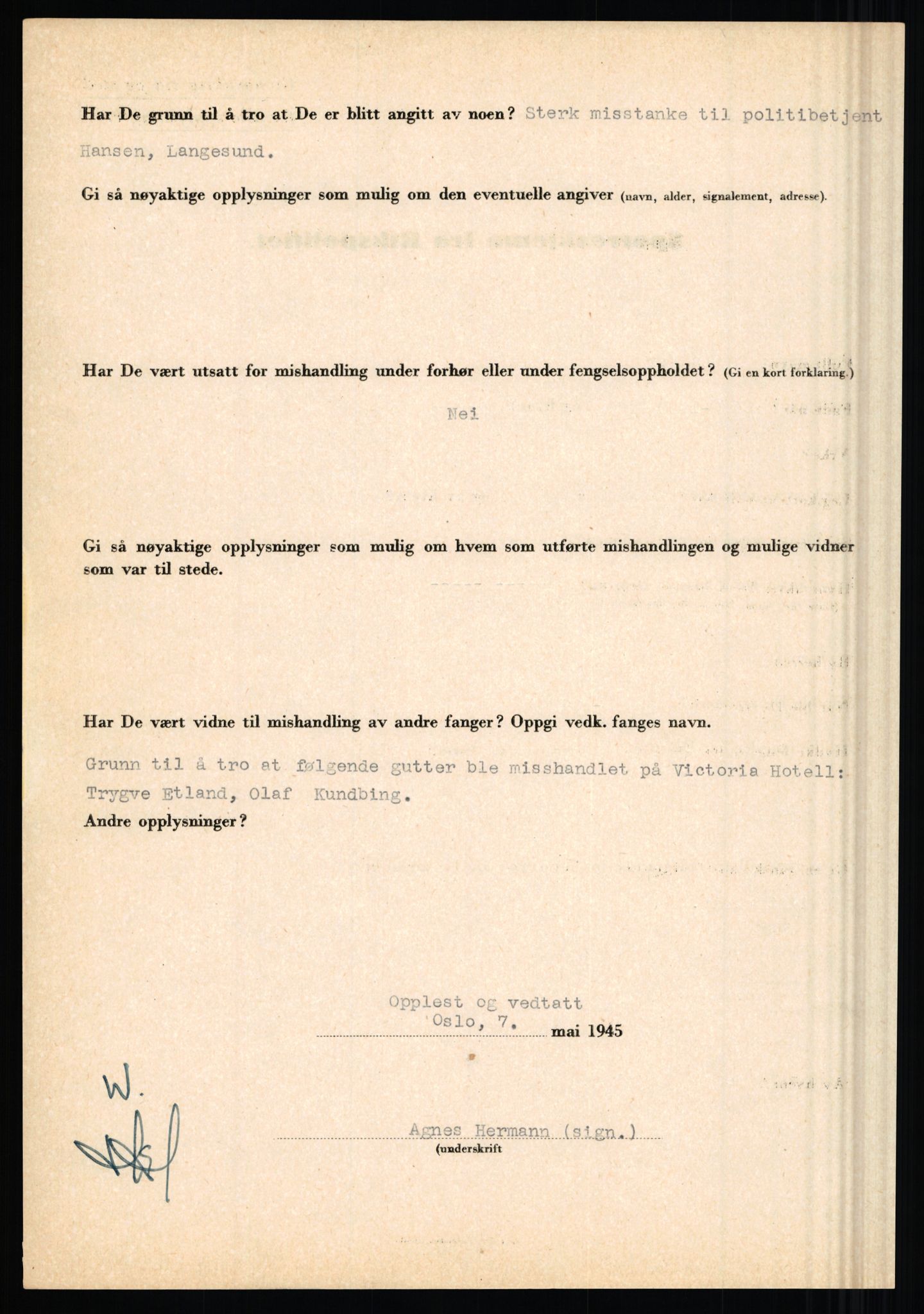 Rikspolitisjefen, AV/RA-S-1560/L/L0007: Heen, Erik C. - Iversen, Trygve, 1940-1945, p. 134