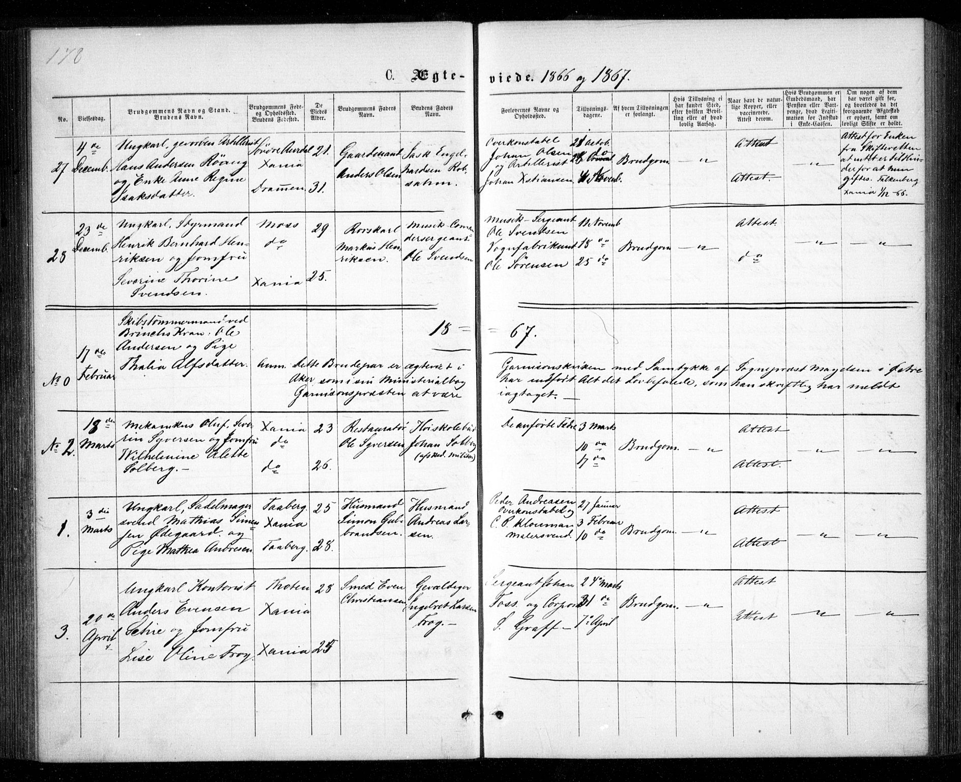Garnisonsmenigheten Kirkebøker, SAO/A-10846/G/Ga/L0006: Parish register (copy) no. 6, 1860-1880, p. 178