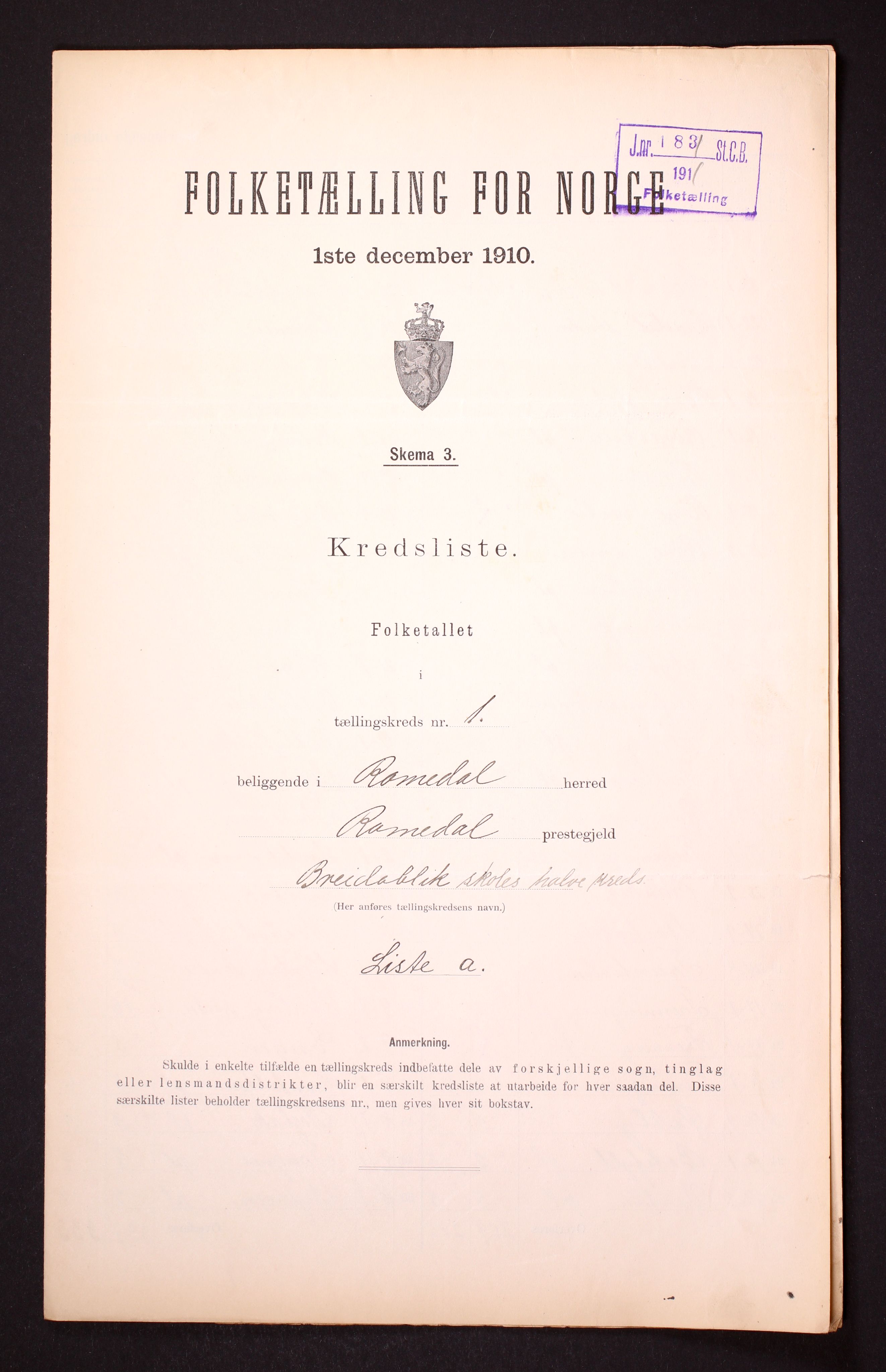 RA, 1910 census for Romedal, 1910, p. 4