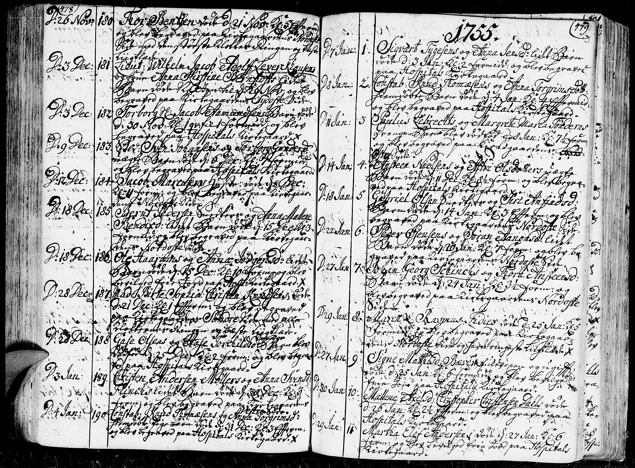 Kristiansand domprosti, SAK/1112-0006/F/Fa/L0001: Parish register (official) no. A 1, 1734-1793, p. 478-479