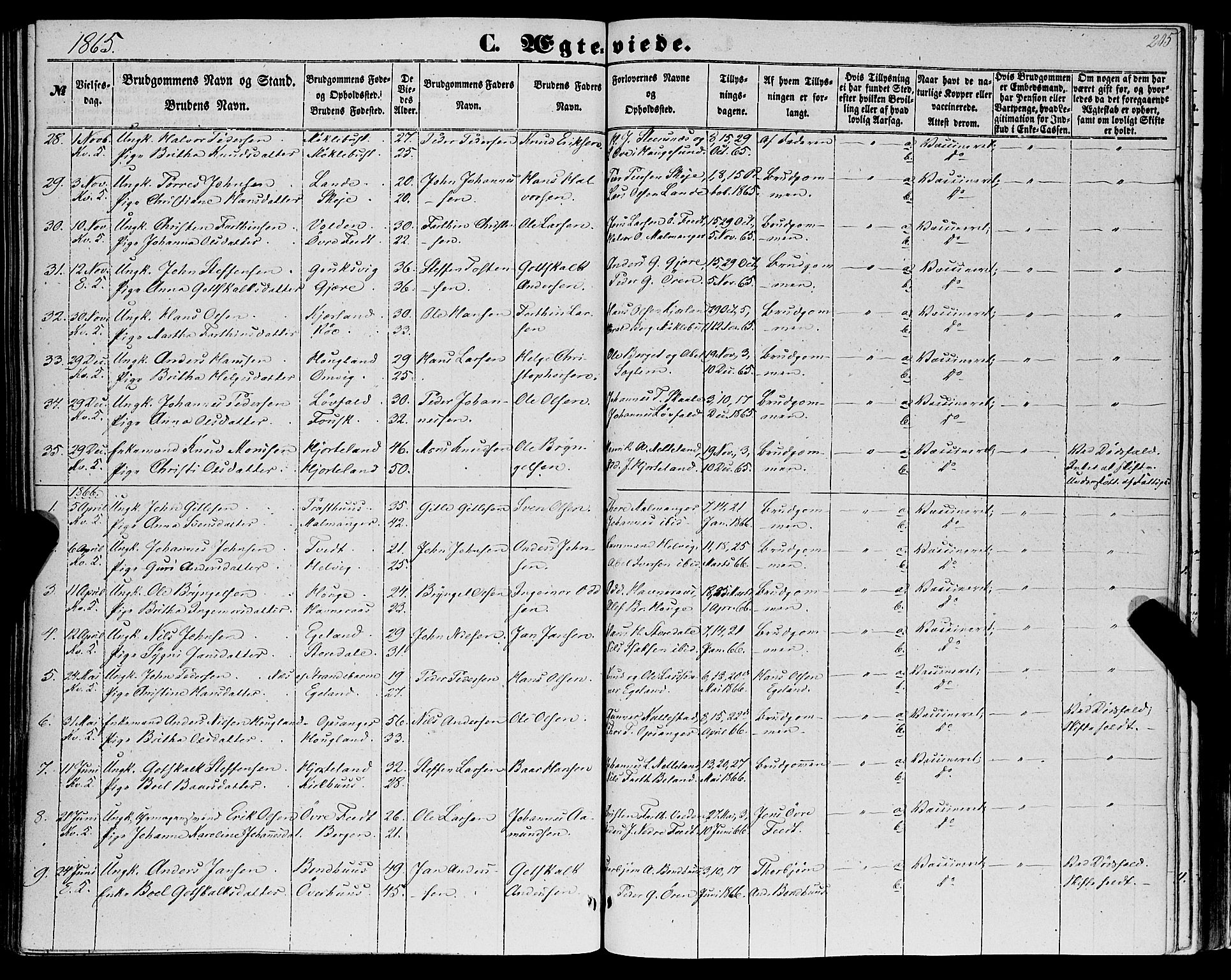 Kvinnherad sokneprestembete, SAB/A-76401/H/Haa: Parish register (official) no. A 8, 1854-1872, p. 205