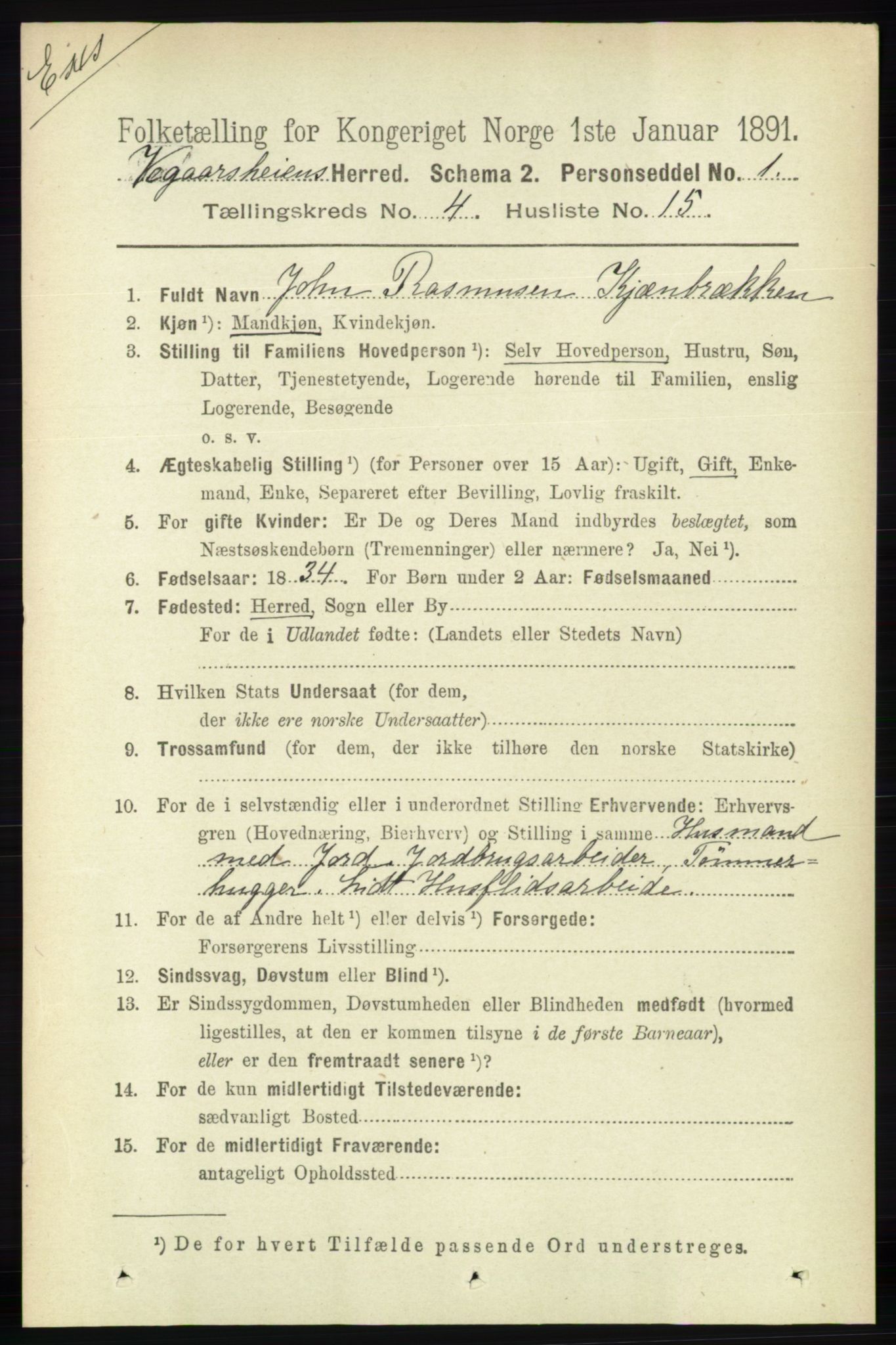 RA, Census 1891 for Nedenes amt: Gjenparter av personsedler for beslektede ektefeller, menn, 1891, p. 10