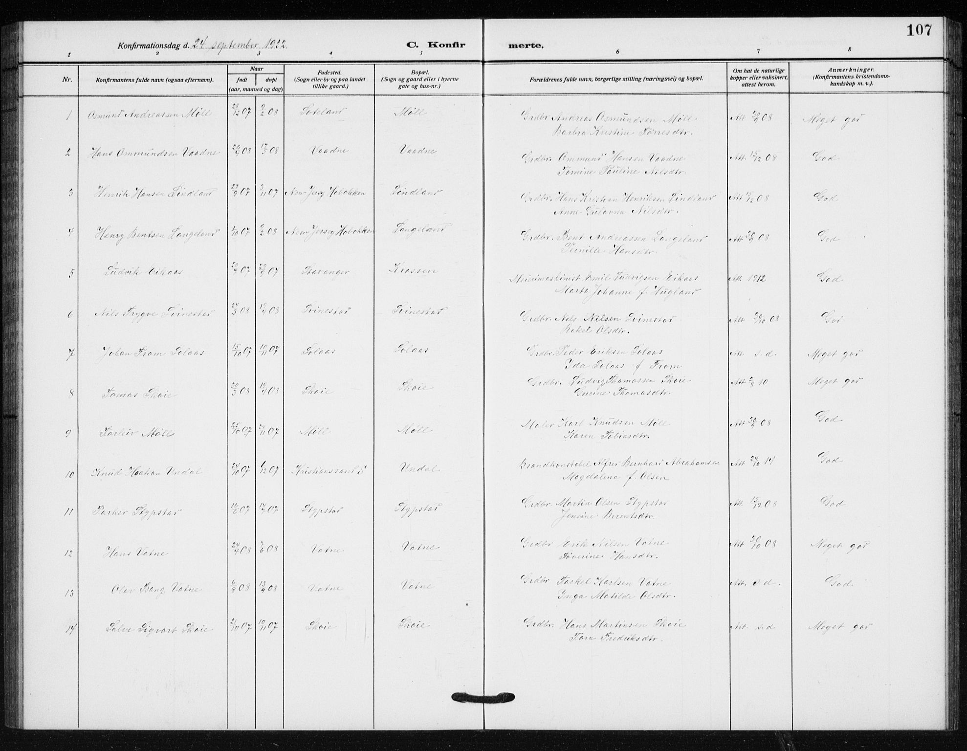 Holum sokneprestkontor, SAK/1111-0022/F/Fb/Fba/L0006: Parish register (copy) no. B 6, 1910-1936, p. 107