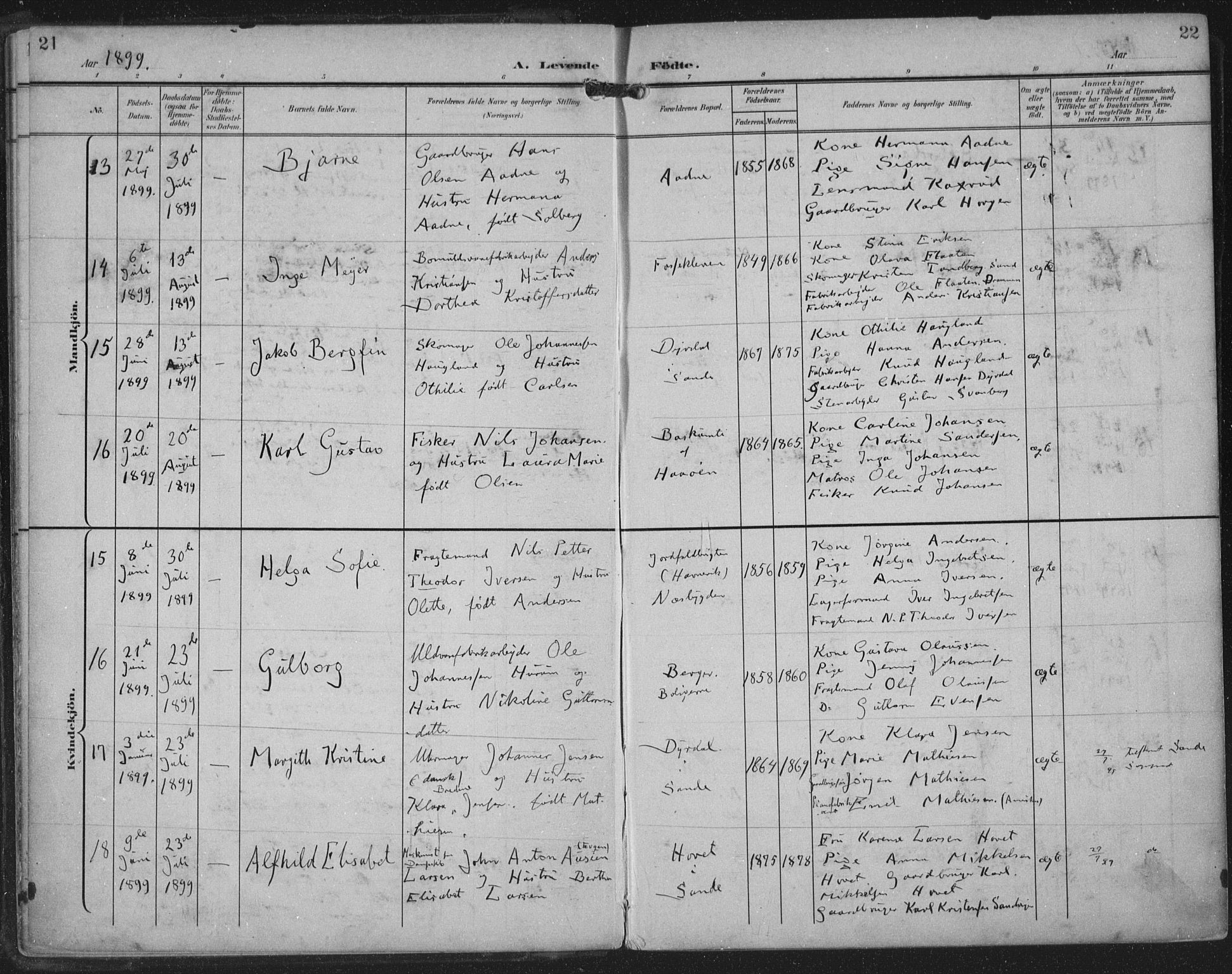 Strømm kirkebøker, AV/SAKO-A-322/F/Fa/L0005: Parish register (official) no. I 5, 1898-1919, p. 21-22