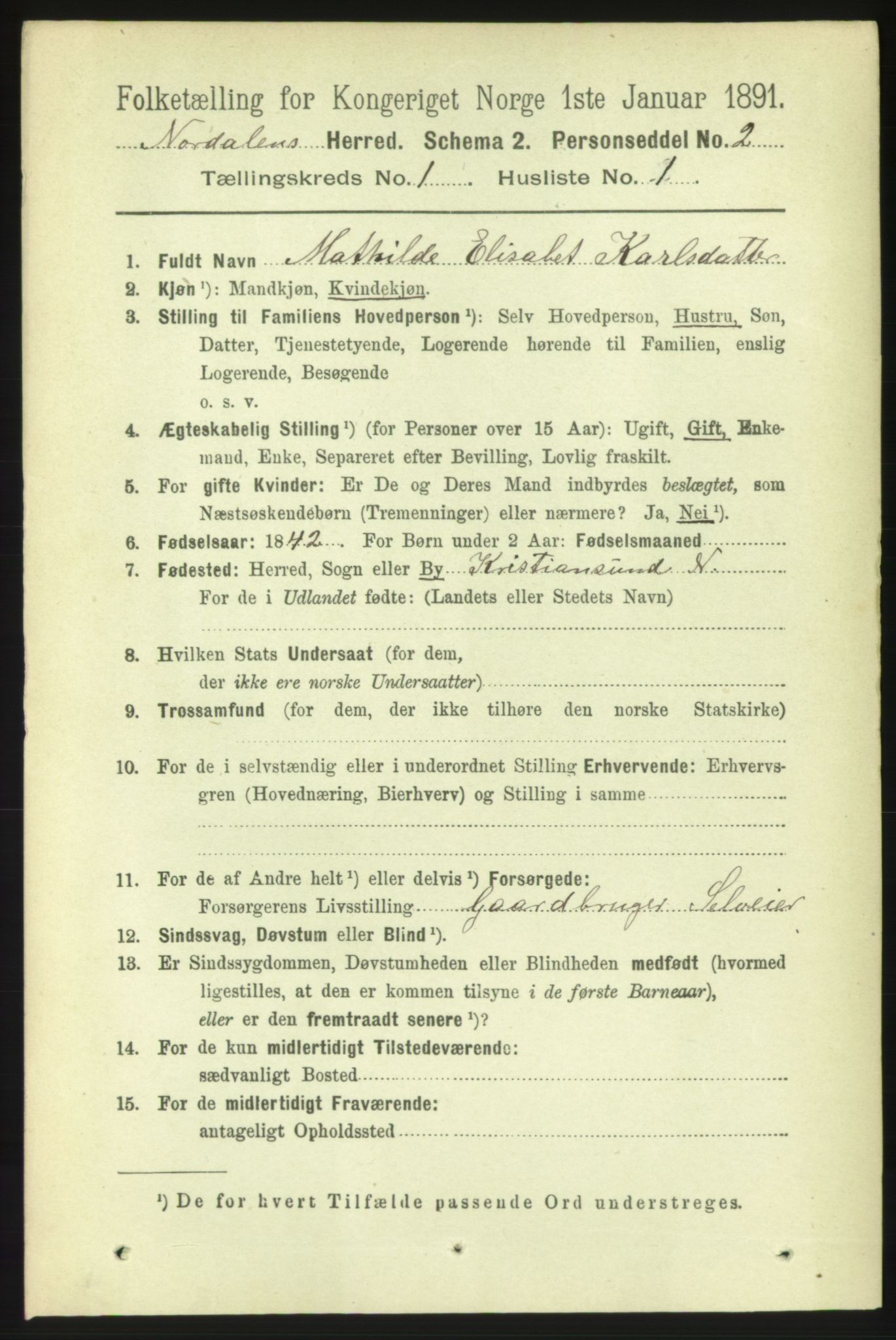 RA, 1891 census for 1524 Norddal, 1891, p. 72