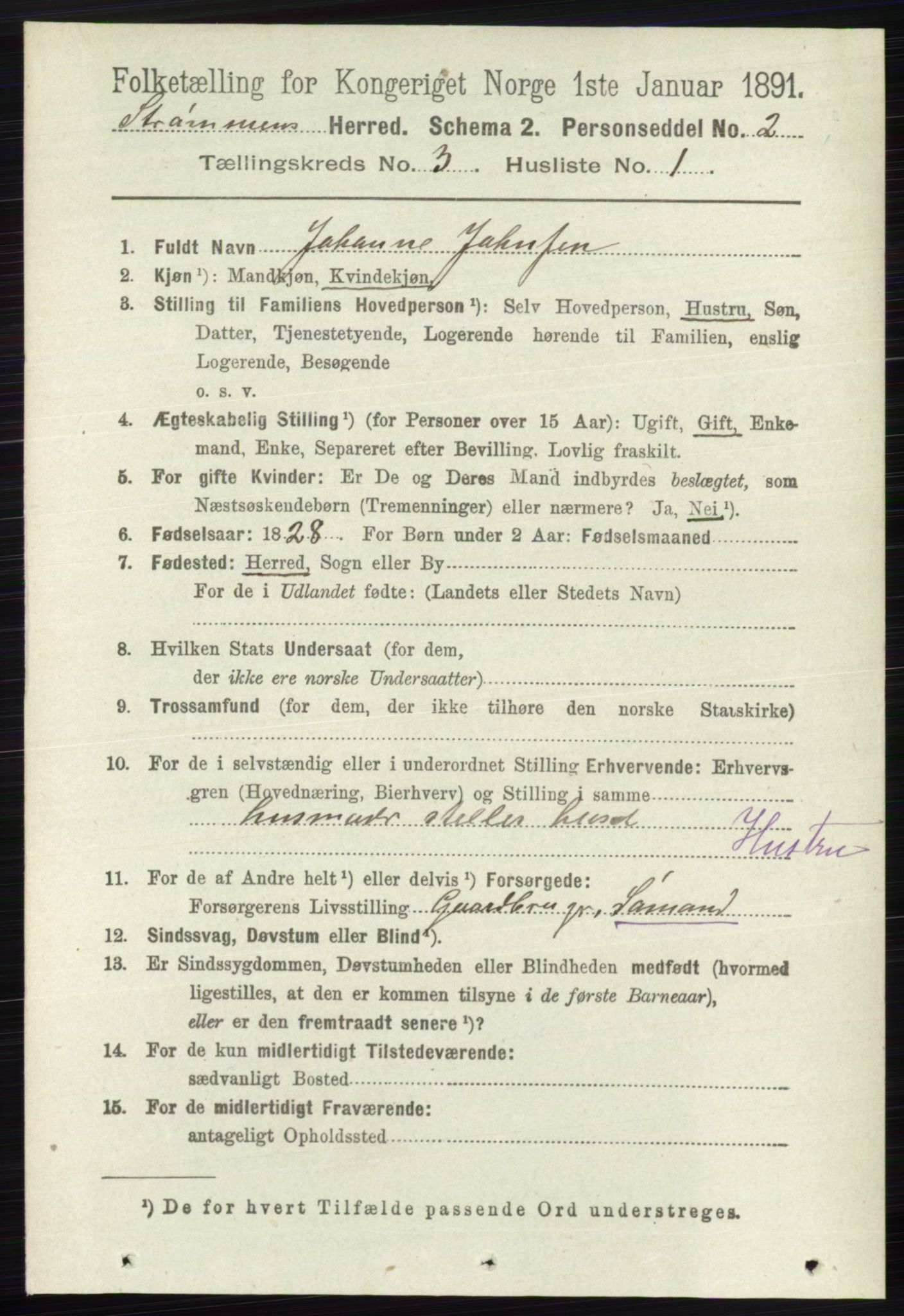 RA, 1891 census for 0711 Strømm, 1891, p. 1074