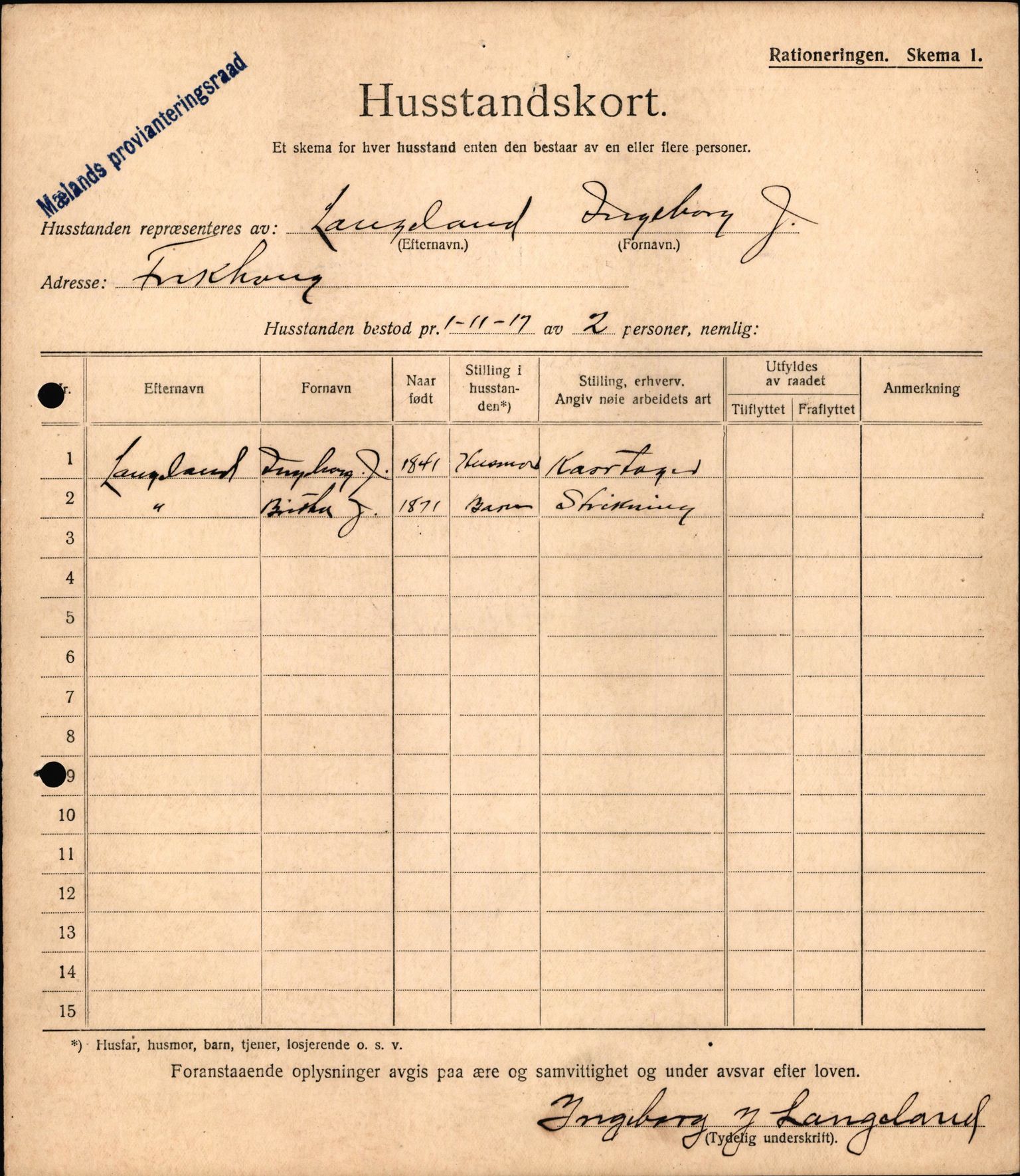 IKAH, Meland kommune, Provianteringsrådet, Husstander per 01.11.1917, 1917-1918, p. 169