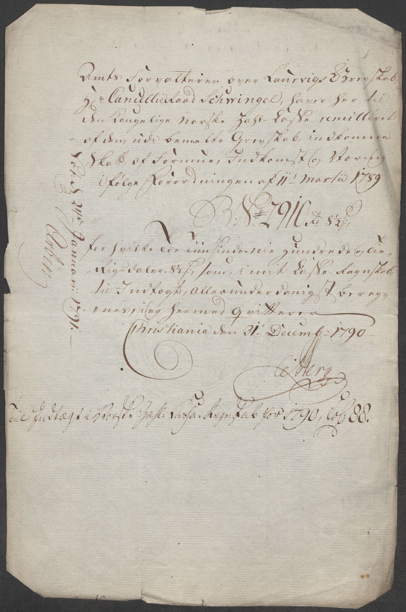 Rentekammeret inntil 1814, Reviderte regnskaper, Mindre regnskaper, AV/RA-EA-4068/Rf/Rfe/L0021: Larvik grevskap, Lista fogderi, 1789, p. 21