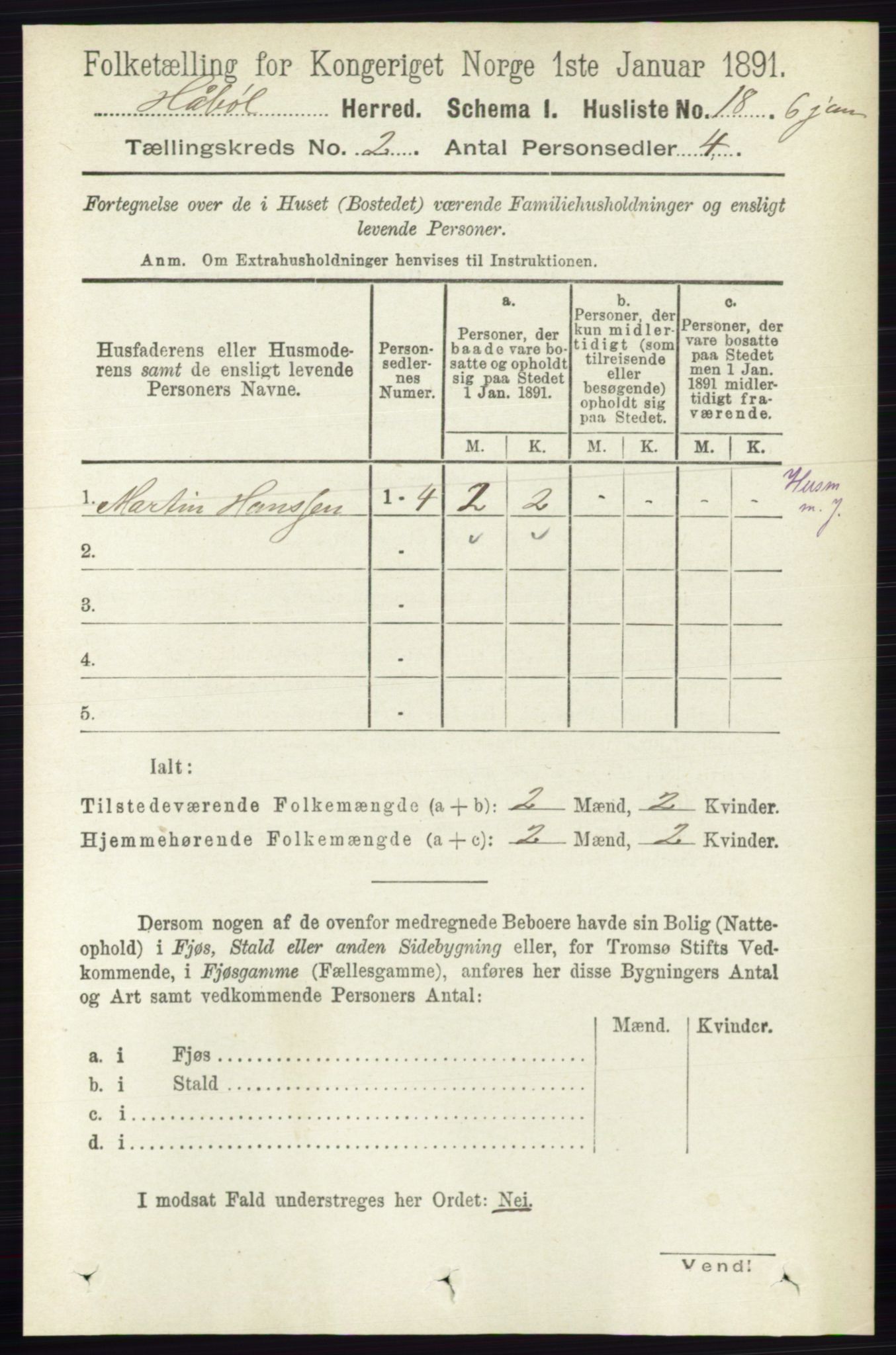 RA, 1891 census for 0138 Hobøl, 1891, p. 947