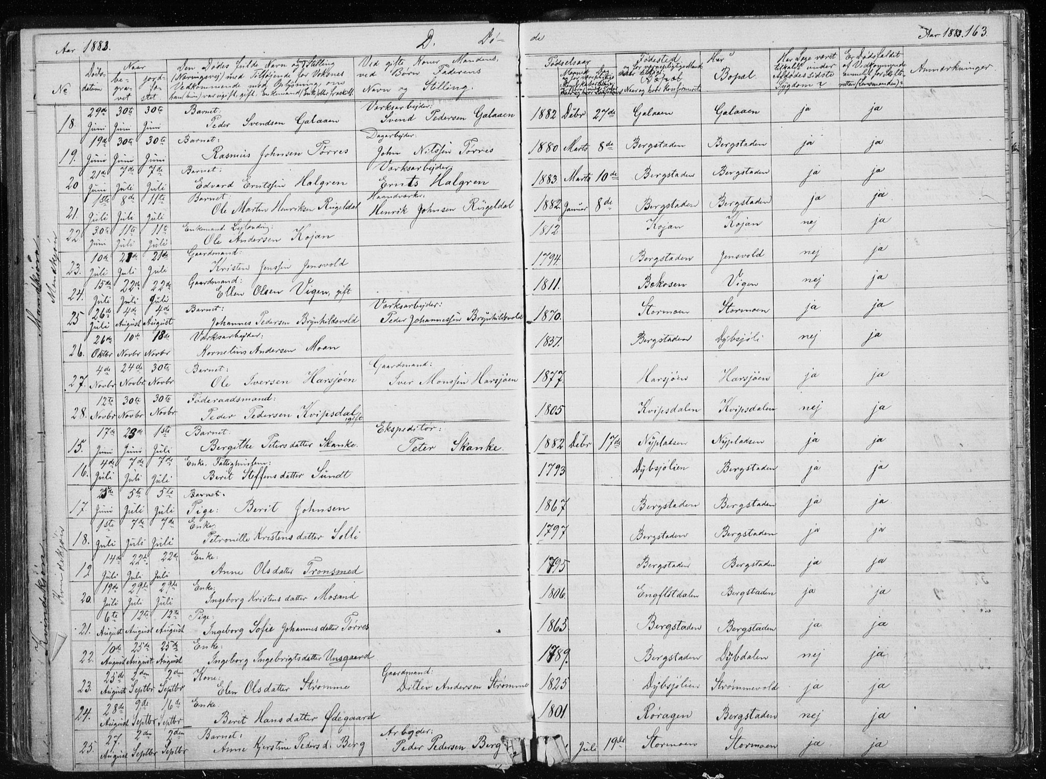 Ministerialprotokoller, klokkerbøker og fødselsregistre - Sør-Trøndelag, AV/SAT-A-1456/681/L0940: Parish register (copy) no. 681C04, 1880-1895, p. 163