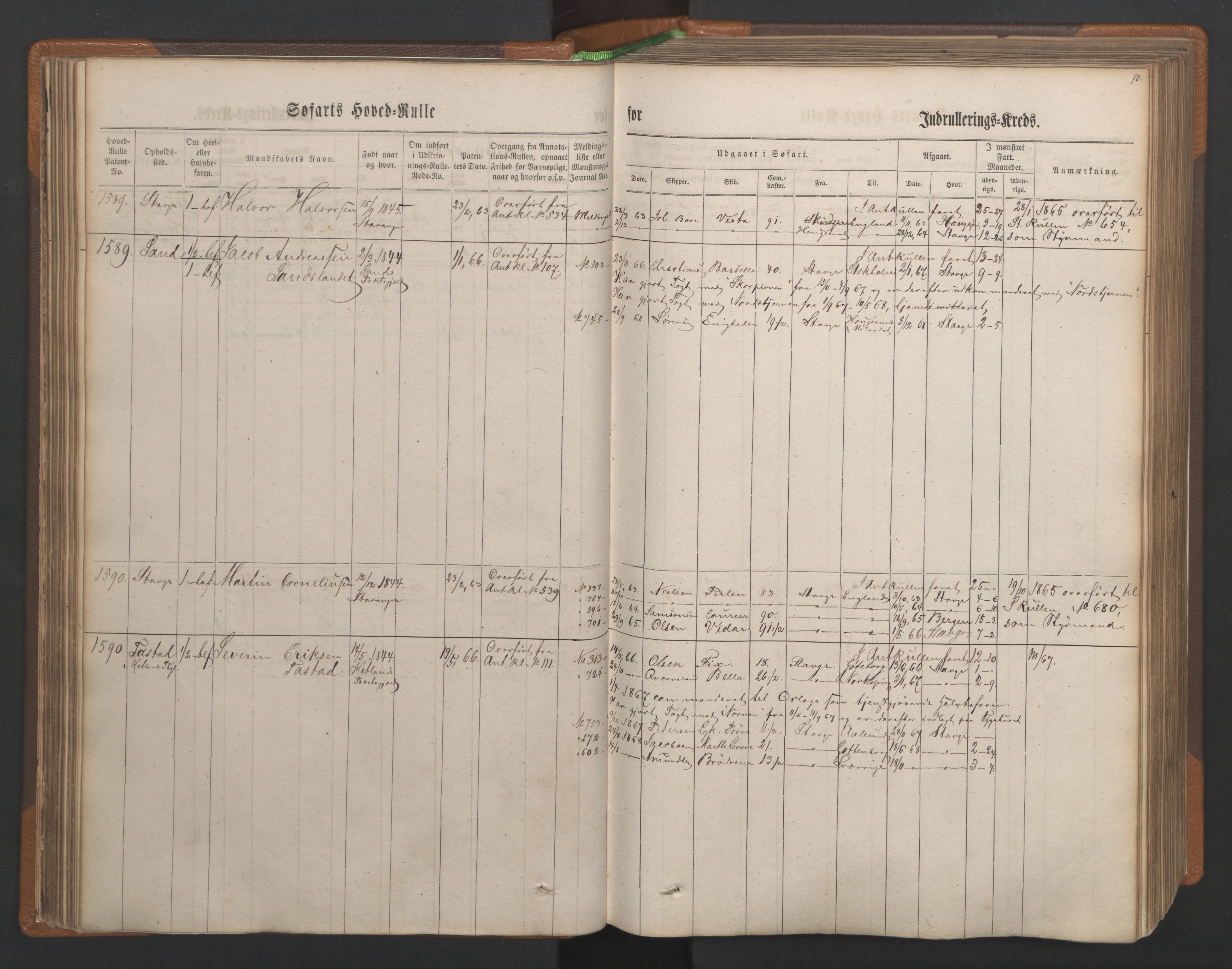 Stavanger sjømannskontor, AV/SAST-A-102006/F/Fb/Fbb/L0003: Sjøfartshovedrulle, patentnr. 1451-2270, 1863, p. 75