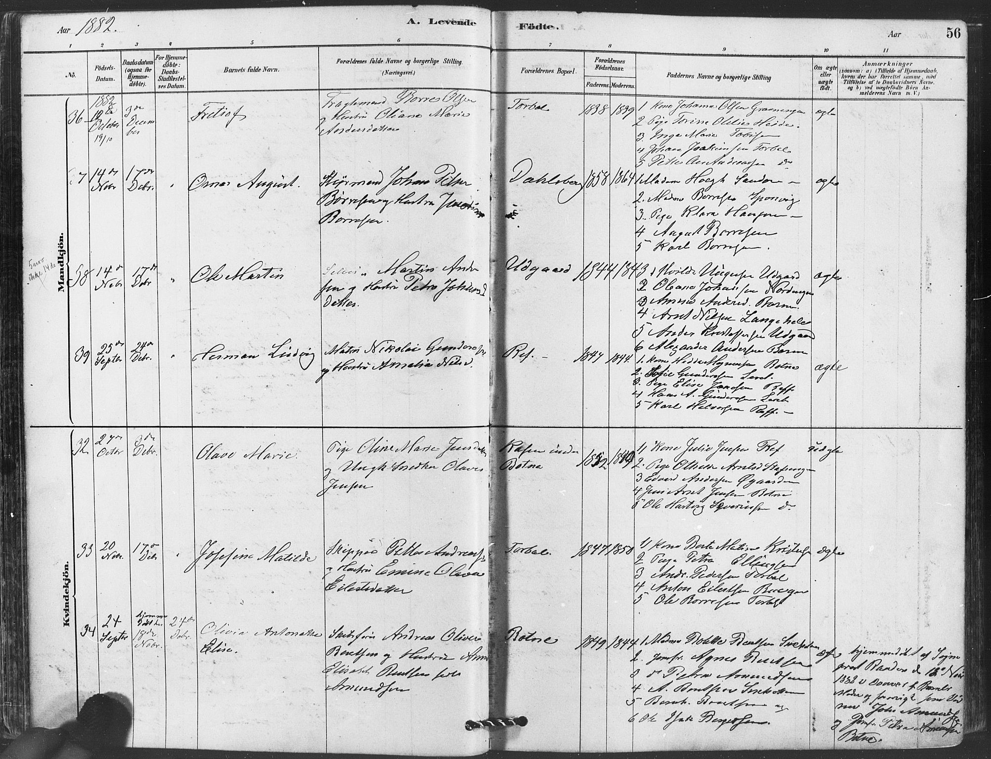 Hvaler prestekontor Kirkebøker, AV/SAO-A-2001/F/Fa/L0008: Parish register (official) no. I 8, 1878-1895, p. 56