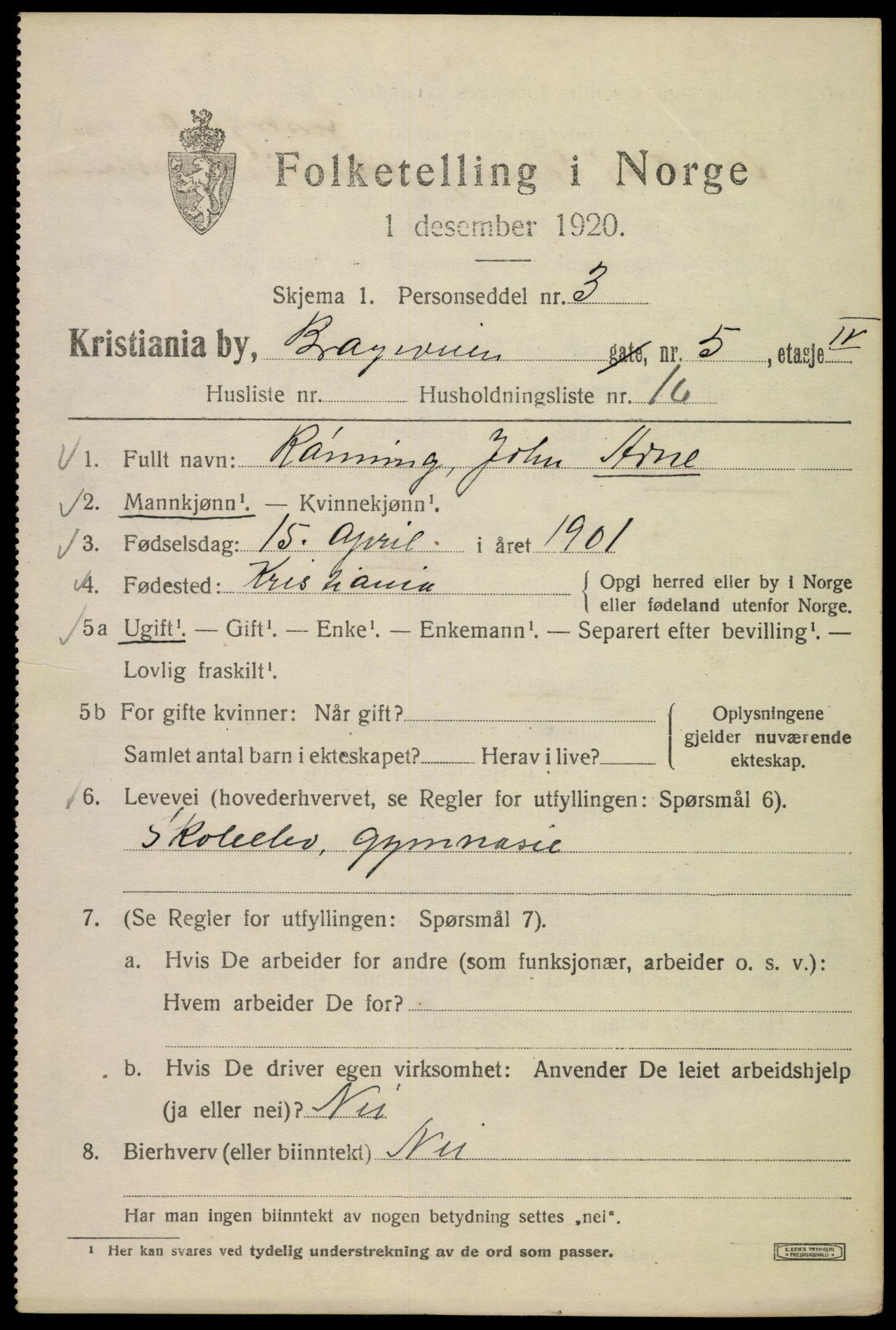 SAO, 1920 census for Kristiania, 1920, p. 169387