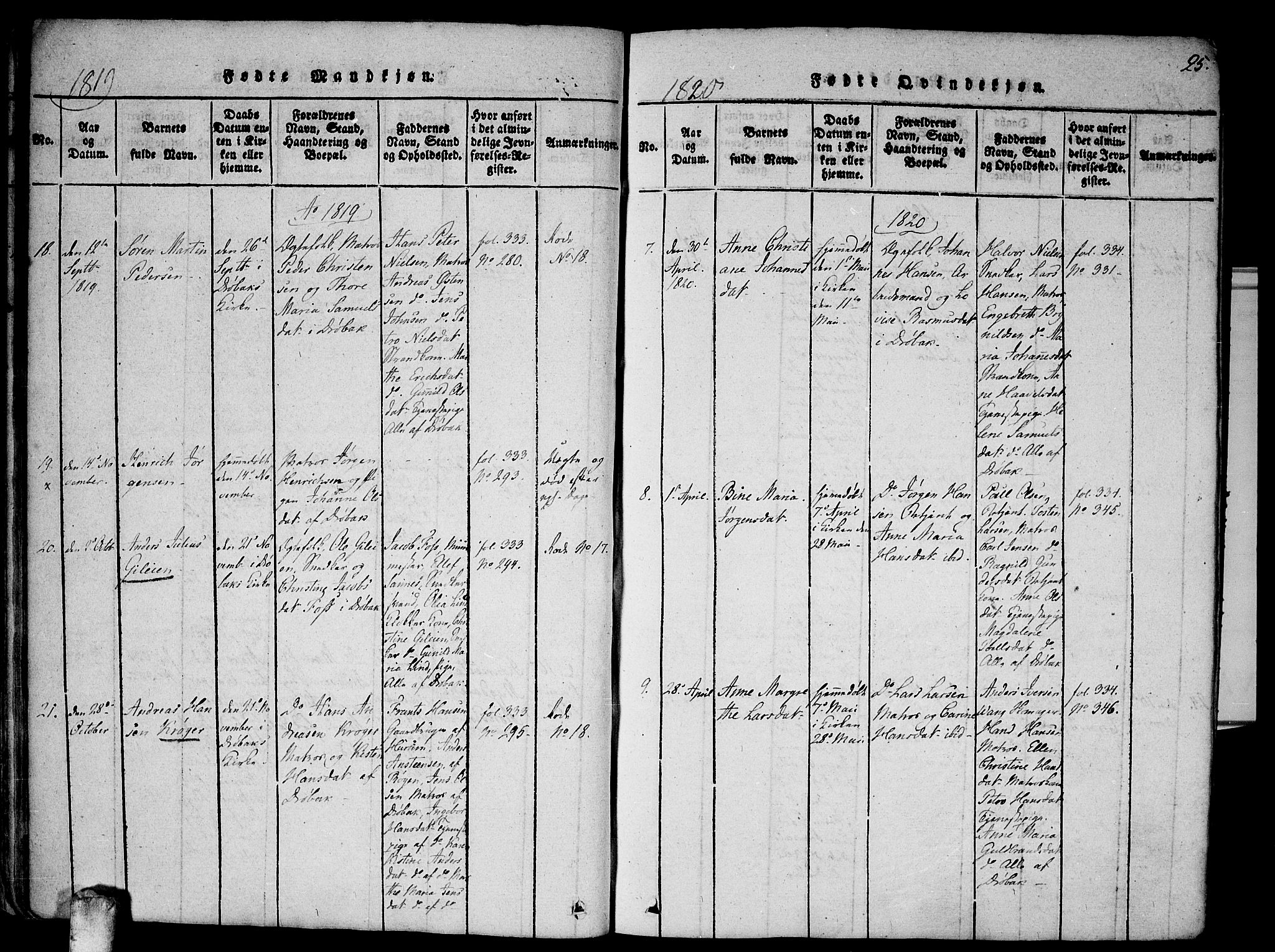 Drøbak prestekontor Kirkebøker, AV/SAO-A-10142a/F/Fa/L0001: Parish register (official) no. I 1, 1816-1842, p. 25