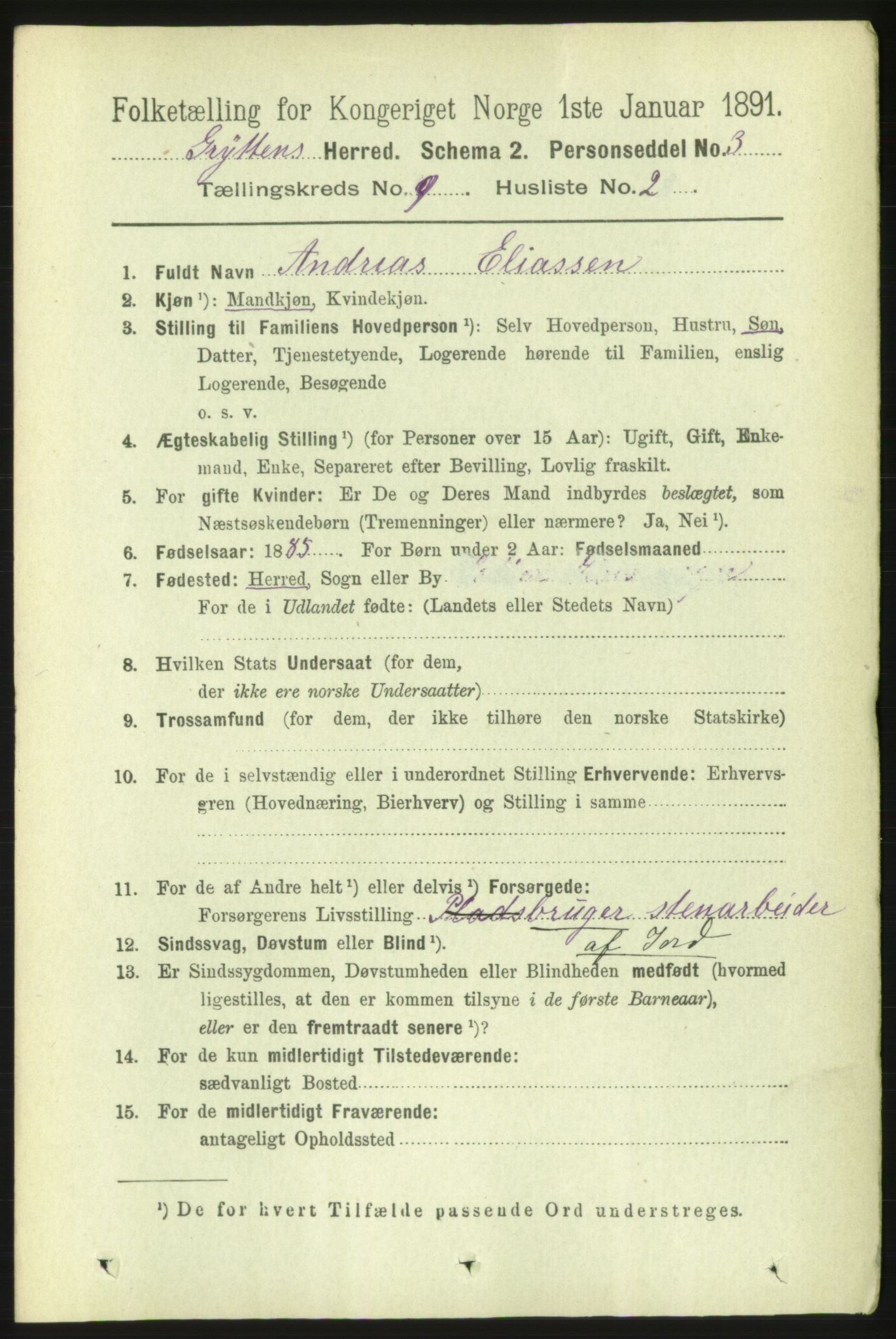 RA, 1891 census for 1539 Grytten, 1891, p. 3374