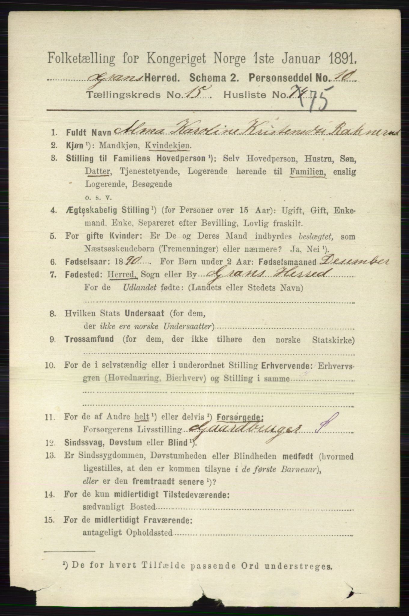 RA, 1891 census for 0534 Gran, 1891, p. 8008