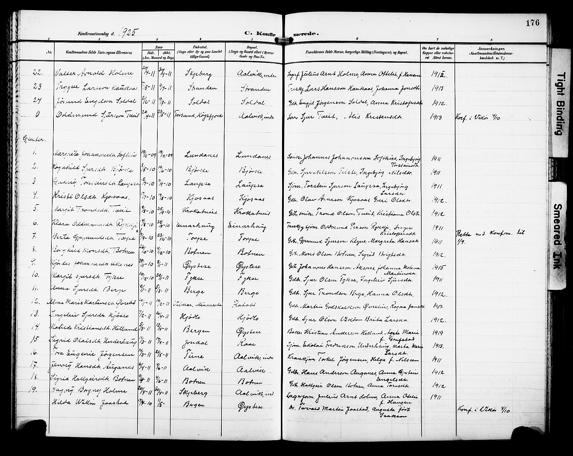 Kvam sokneprestembete, SAB/A-76201/H/Hab: Parish register (copy) no. C 4, 1906-1931, p. 176