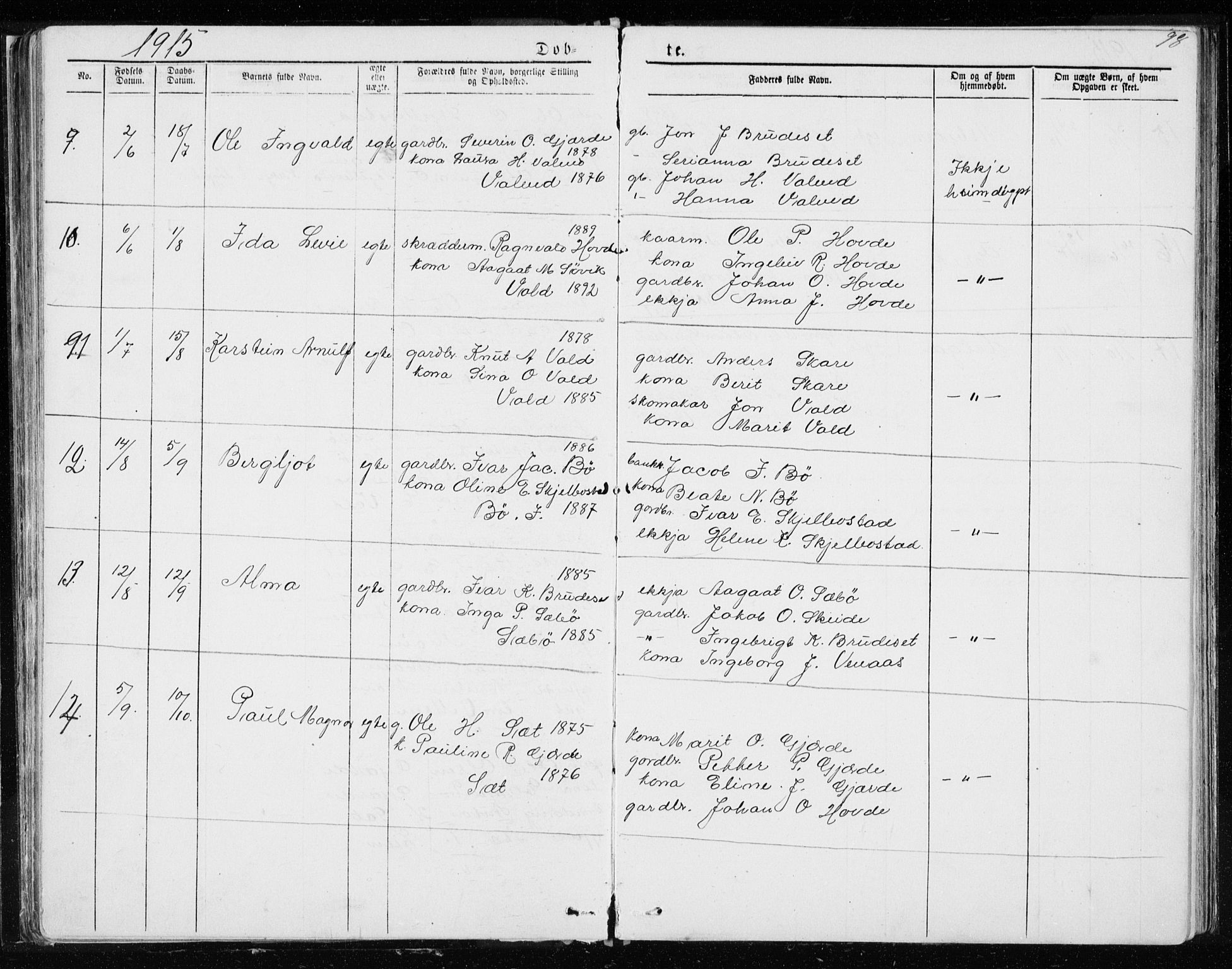 Ministerialprotokoller, klokkerbøker og fødselsregistre - Møre og Romsdal, AV/SAT-A-1454/543/L0564: Parish register (copy) no. 543C02, 1867-1915, p. 98