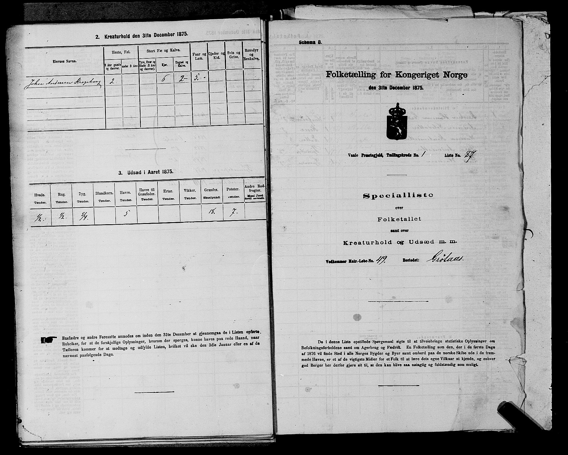 SAKO, 1875 census for 0716P Våle, 1875, p. 218