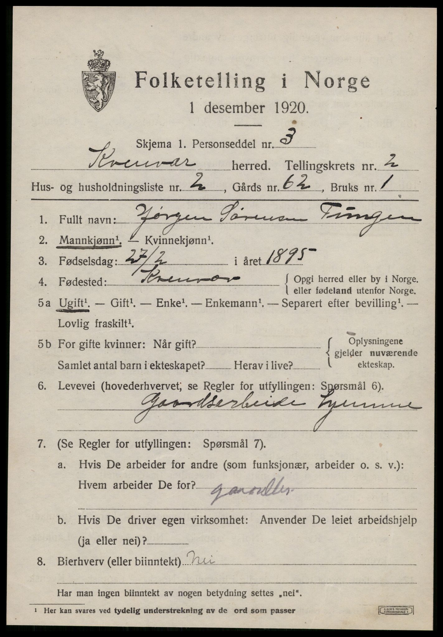 SAT, 1920 census for Kvenvær, 1920, p. 756