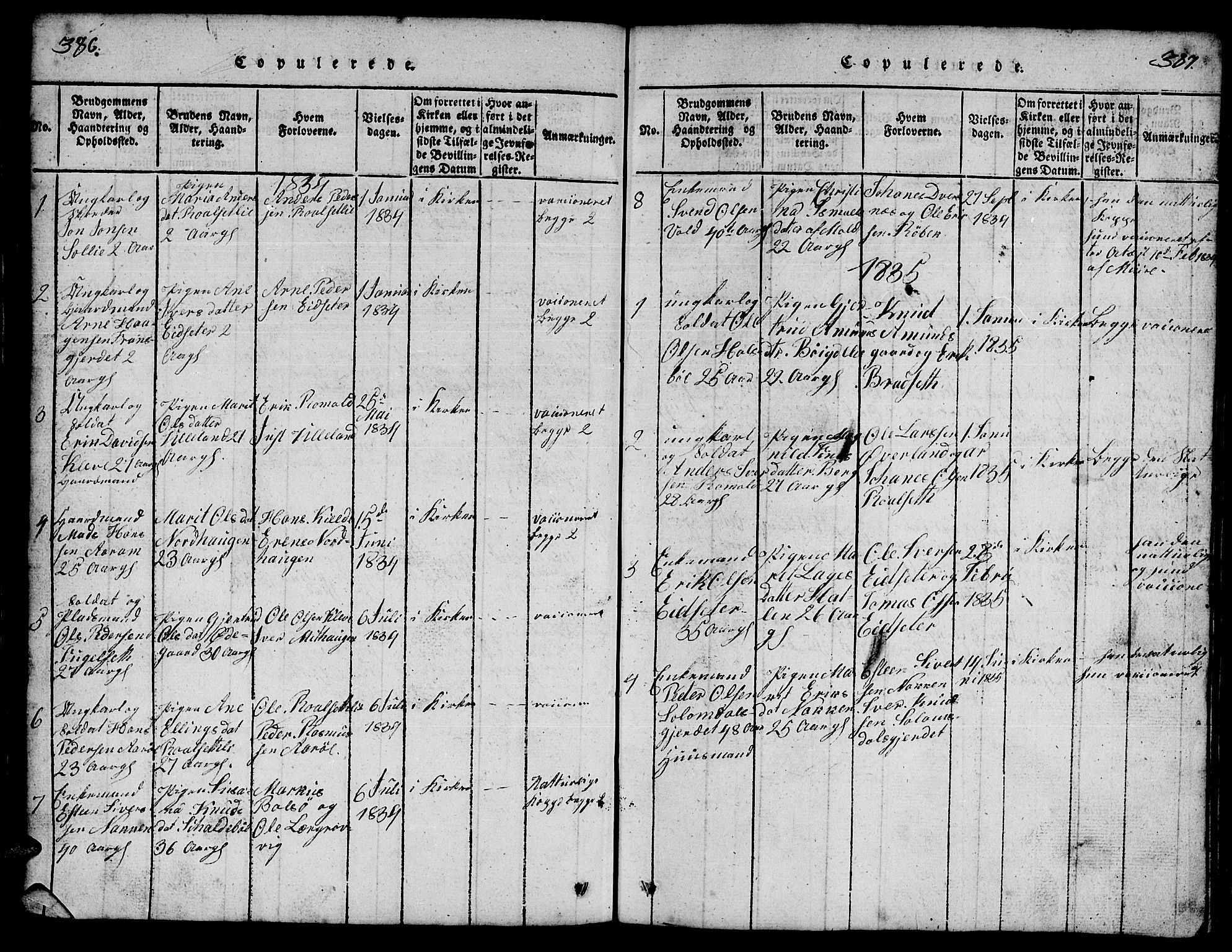 Ministerialprotokoller, klokkerbøker og fødselsregistre - Møre og Romsdal, SAT/A-1454/557/L0683: Parish register (copy) no. 557C01, 1818-1862, p. 386-387