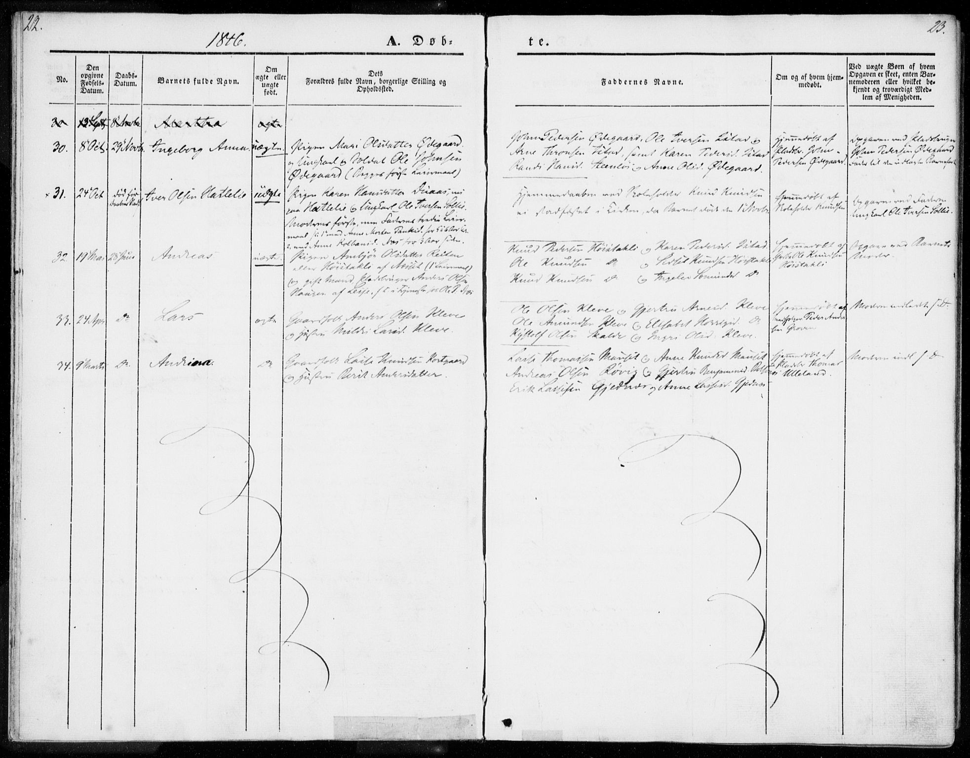 Ministerialprotokoller, klokkerbøker og fødselsregistre - Møre og Romsdal, AV/SAT-A-1454/557/L0680: Parish register (official) no. 557A02, 1843-1869, p. 22-23