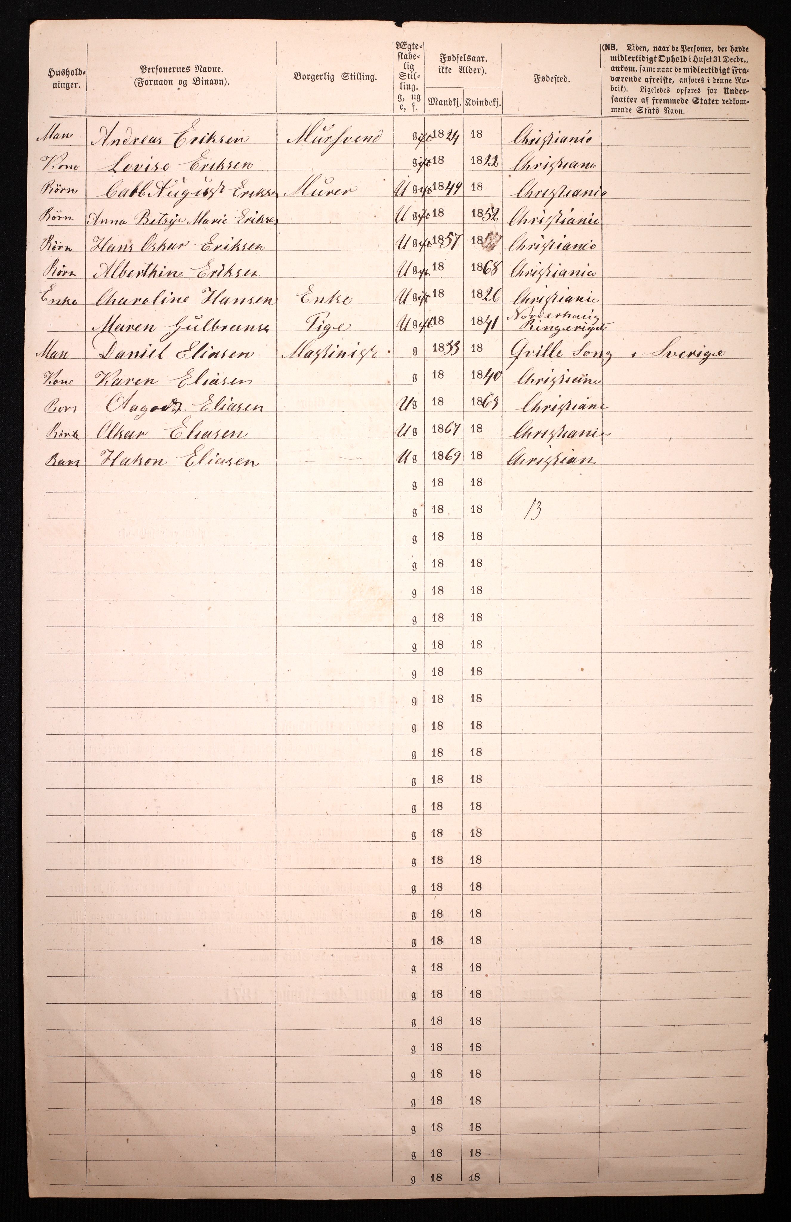 RA, 1870 census for 0301 Kristiania, 1870, p. 211