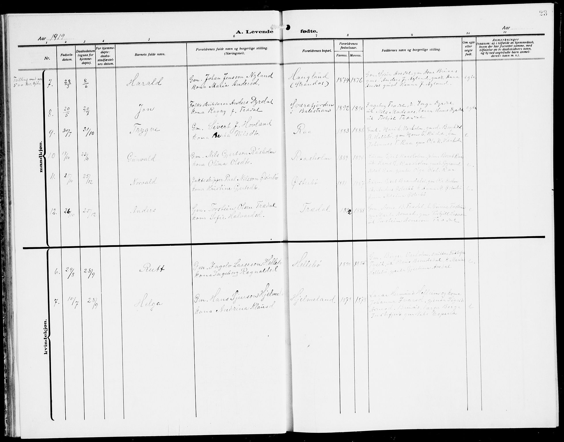 Lavik sokneprestembete, SAB/A-80901: Parish register (copy) no. A 3, 1911-1942, p. 23