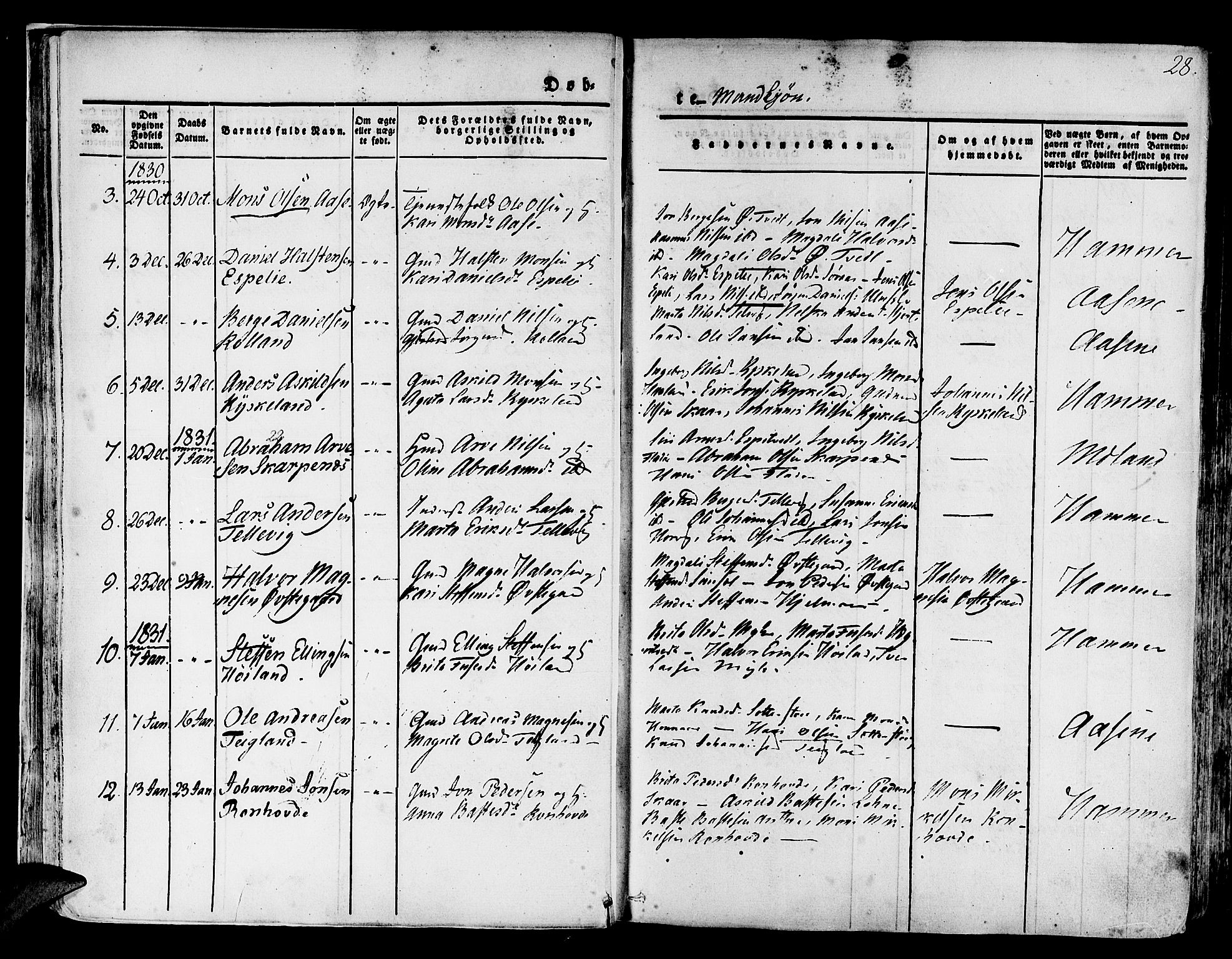 Hamre sokneprestembete, SAB/A-75501/H/Ha/Haa/Haaa/L0011: Parish register (official) no. A 11, 1826-1834, p. 28