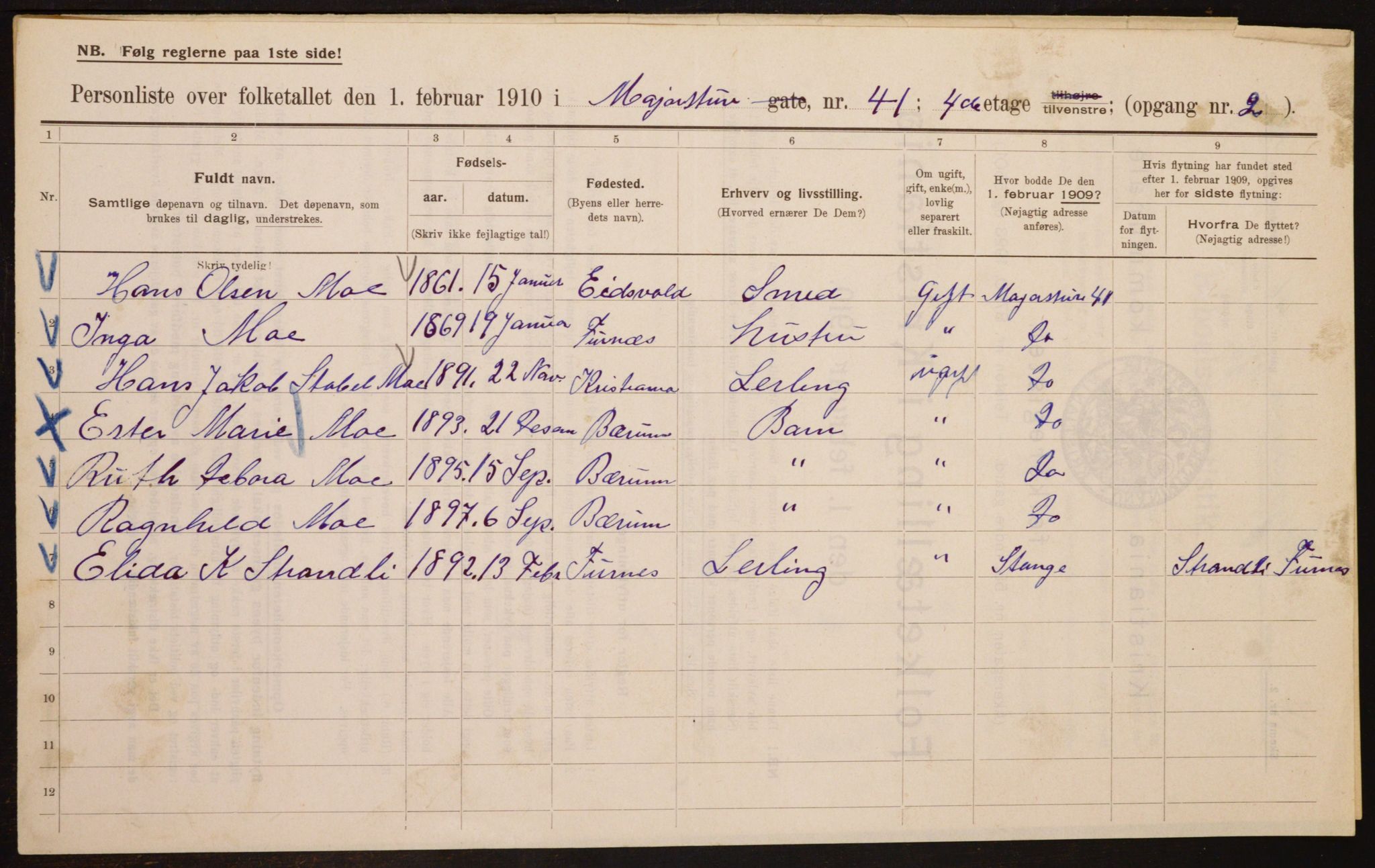 OBA, Municipal Census 1910 for Kristiania, 1910, p. 57998