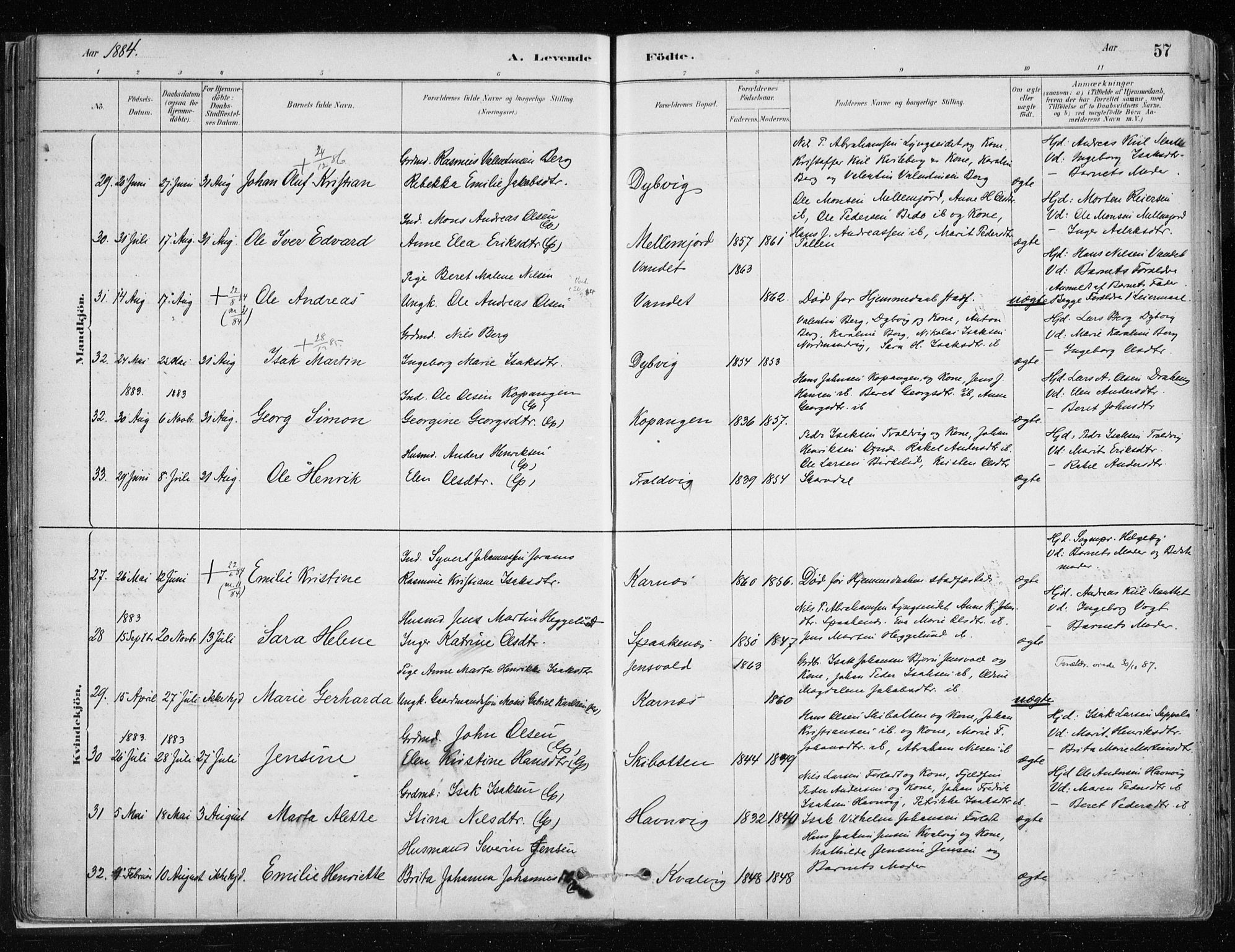 Lyngen sokneprestembete, AV/SATØ-S-1289/H/He/Hea/L0007kirke: Parish register (official) no. 7, 1879-1890, p. 57