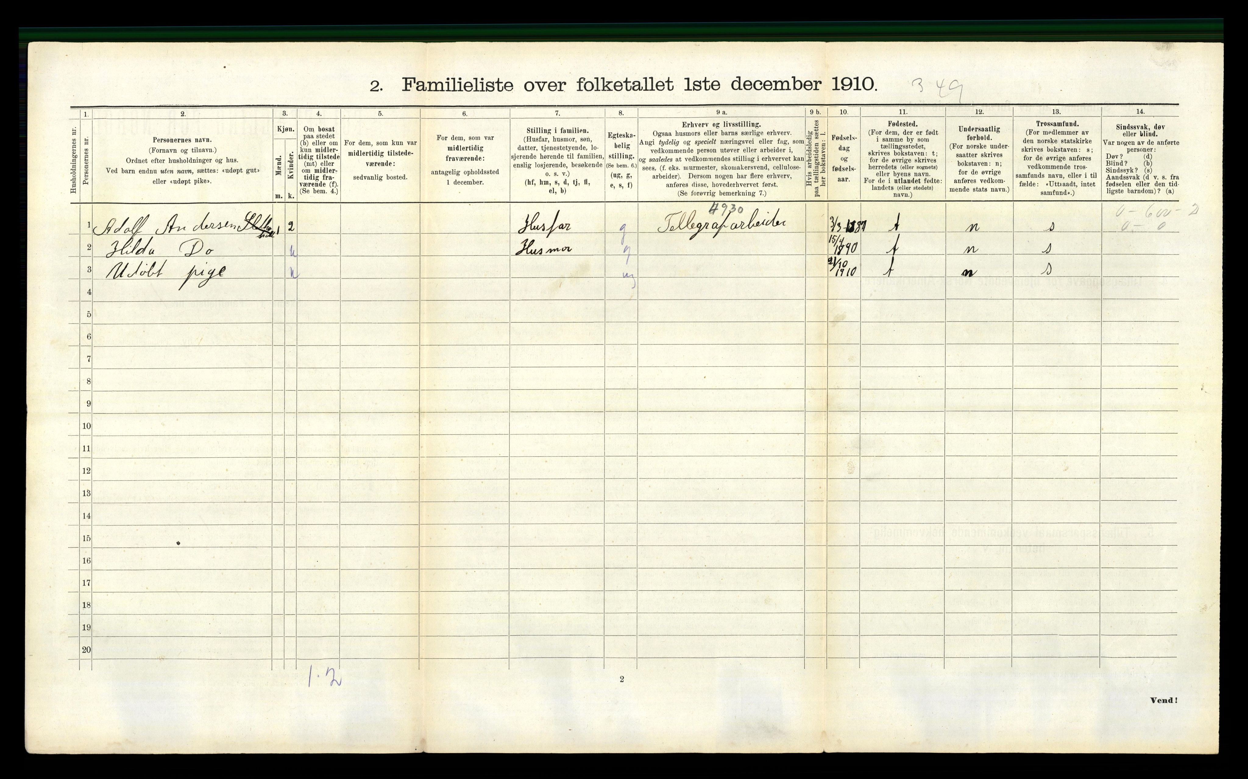 RA, 1910 census for Larvik, 1910, p. 5312