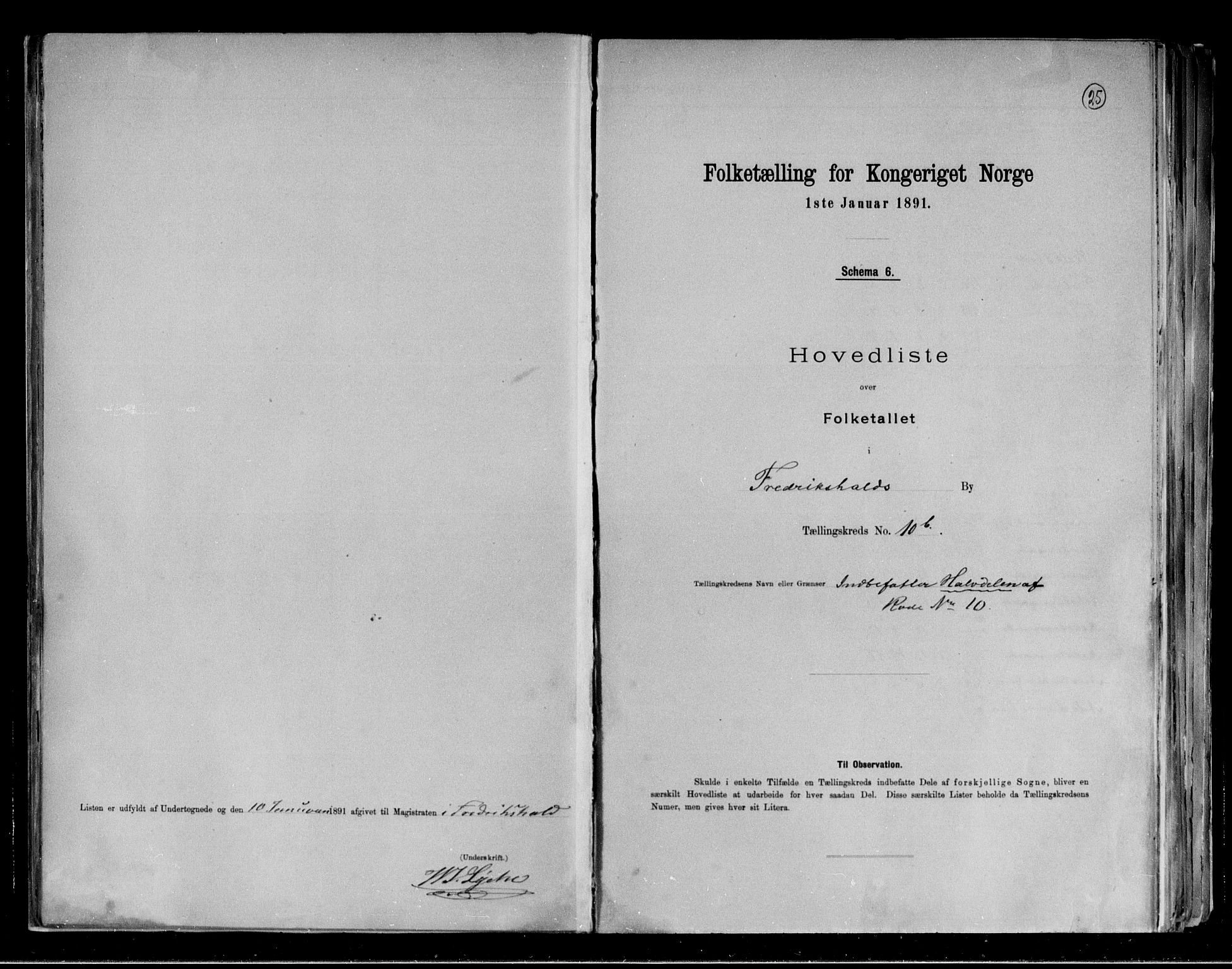 RA, 1891 census for 0101 Fredrikshald, 1891, p. 25