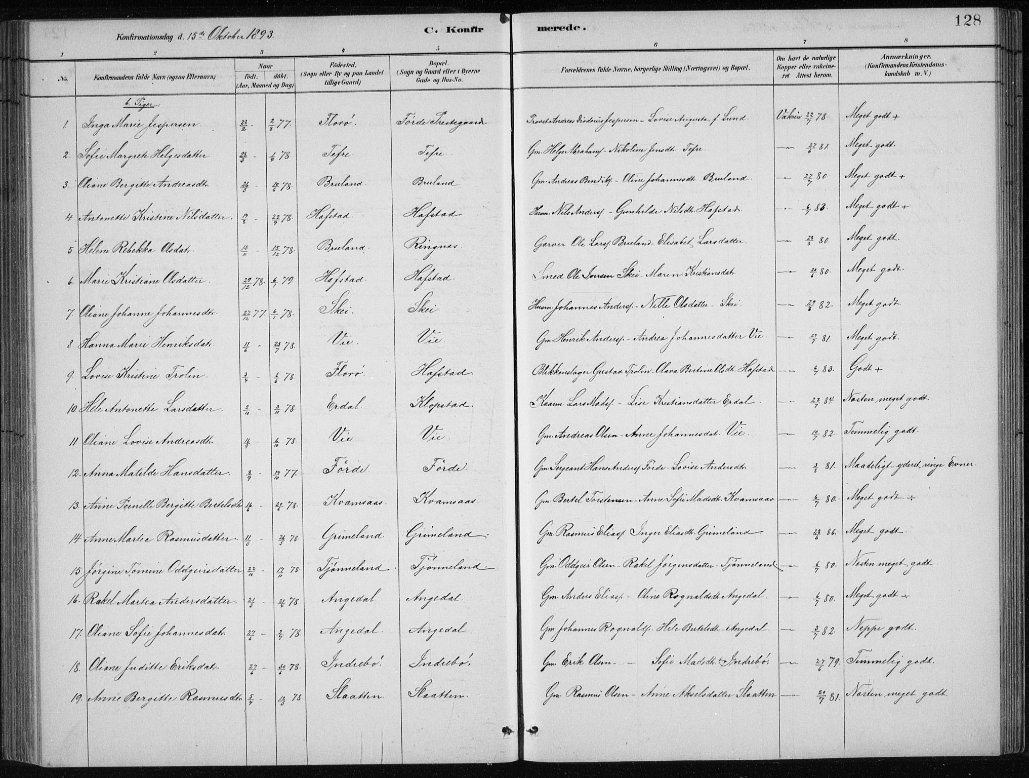 Førde sokneprestembete, SAB/A-79901/H/Hab/Haba/L0002: Parish register (copy) no. A 2, 1881-1898, p. 128
