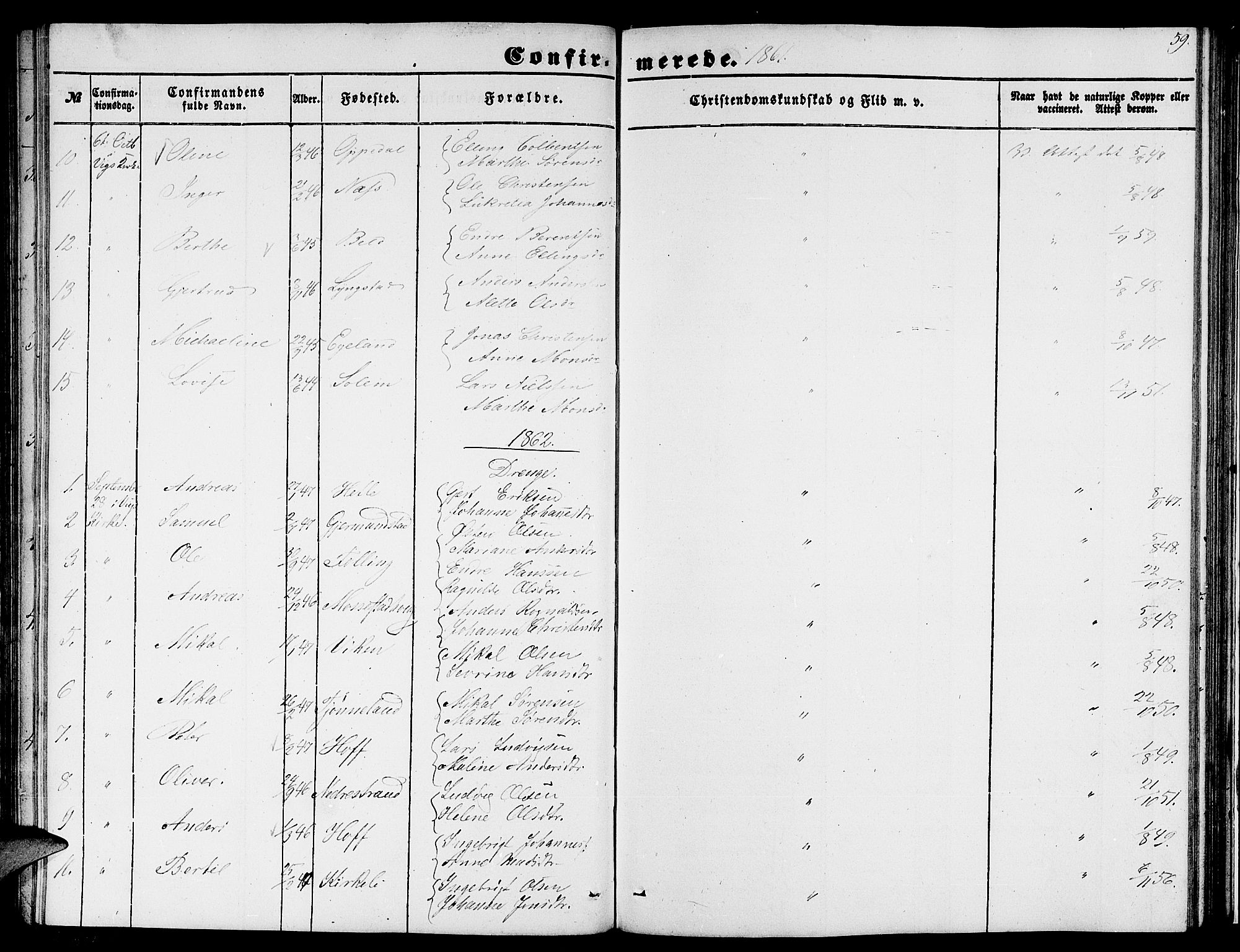 Gaular sokneprestembete, SAB/A-80001/H/Hab: Parish register (copy) no. C 1, 1853-1877, p. 59