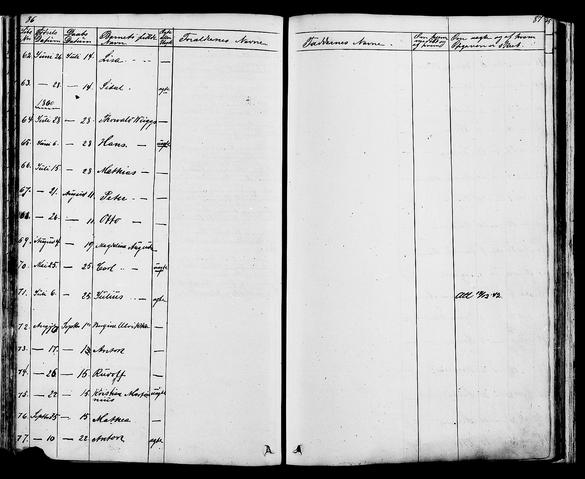 Fåberg prestekontor, SAH/PREST-086/H/Ha/Hab/L0007: Parish register (copy) no. 7, 1856-1891, p. 86-87