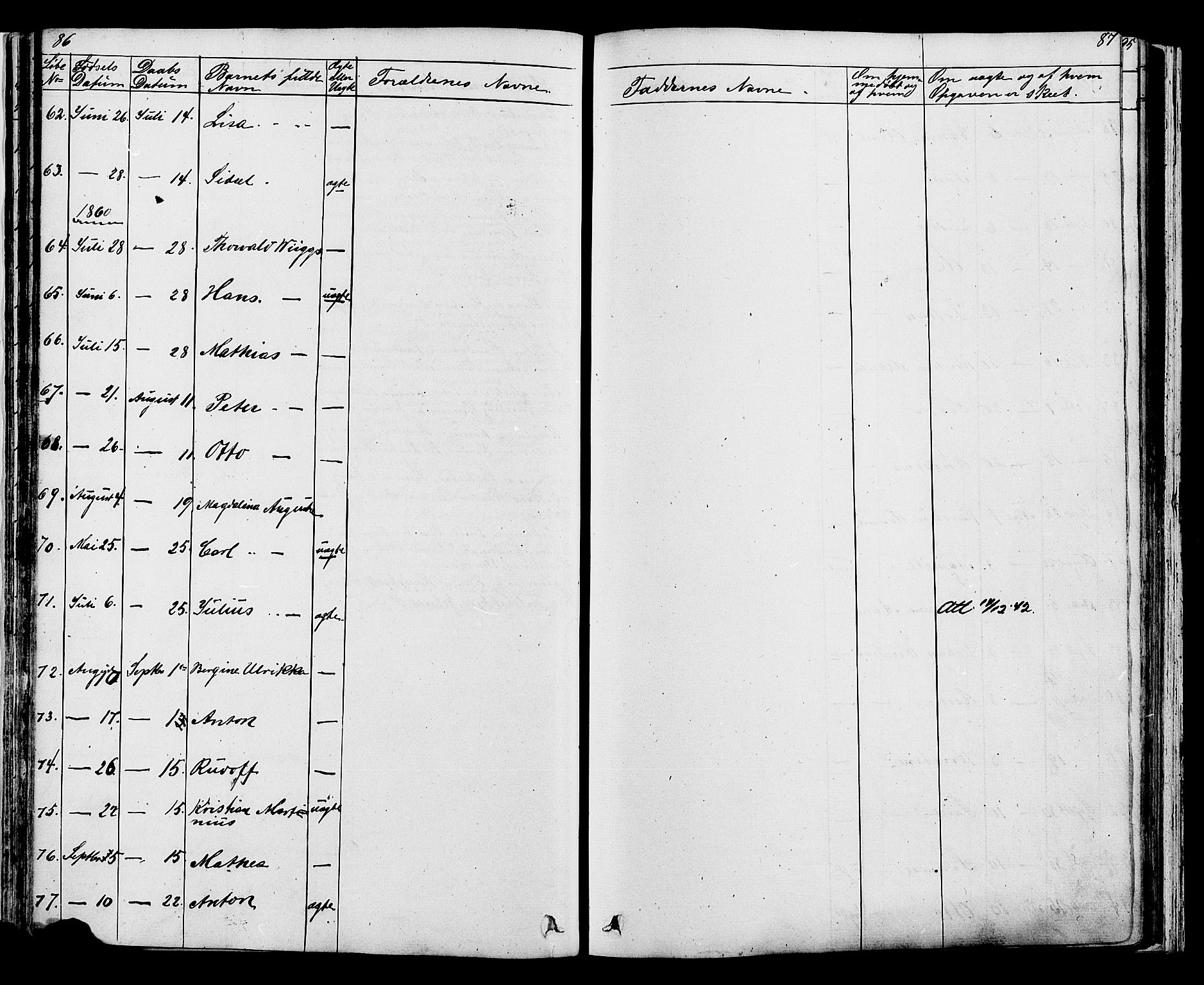 Fåberg prestekontor, AV/SAH-PREST-086/H/Ha/Hab/L0007: Parish register (copy) no. 7, 1856-1891, p. 86-87