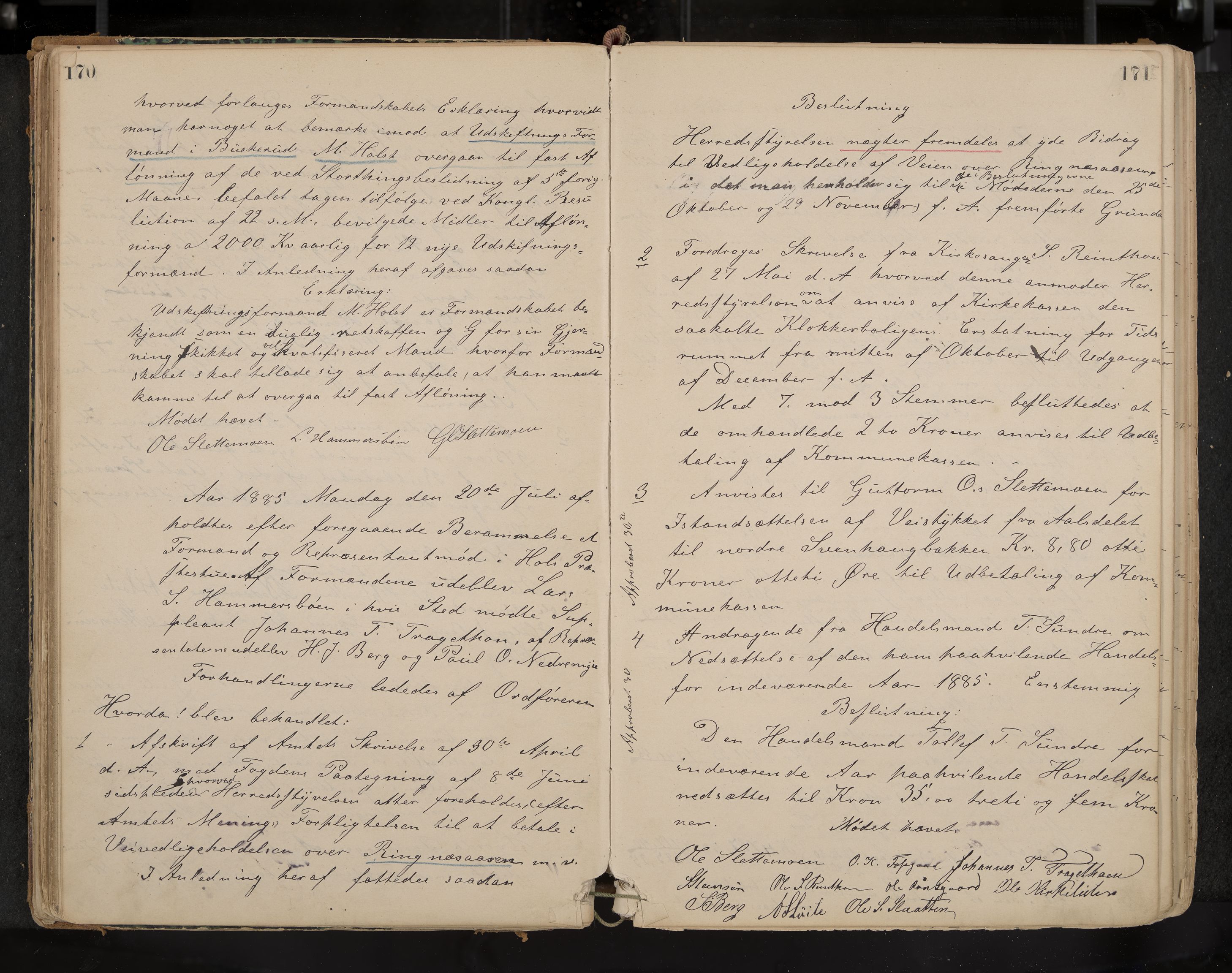 Hol formannskap og sentraladministrasjon, IKAK/0620021-1/A/L0001: Møtebok, 1877-1893, p. 170-171